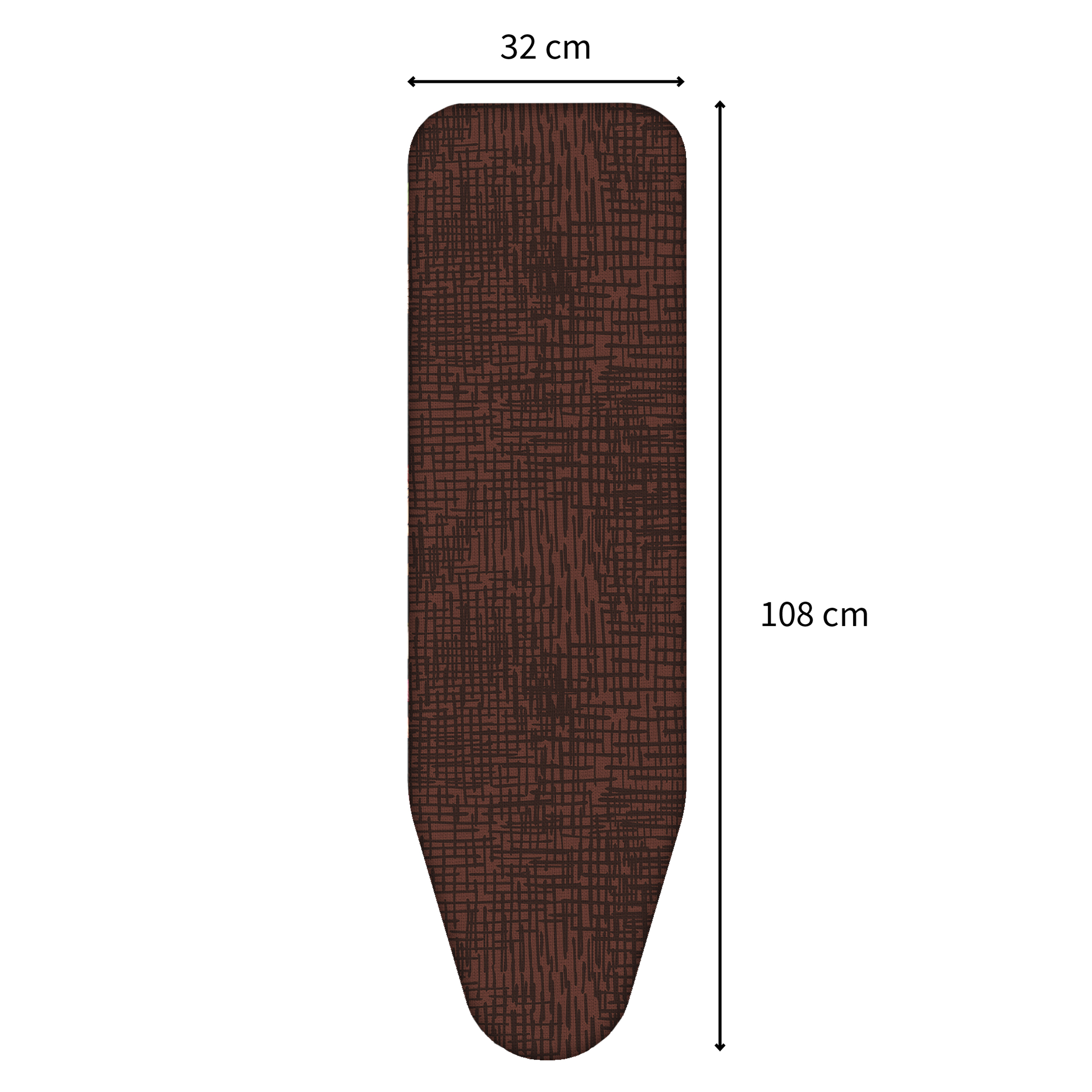 Braune Bügelbrettauflage mit Muster, 108 x 32 cm.