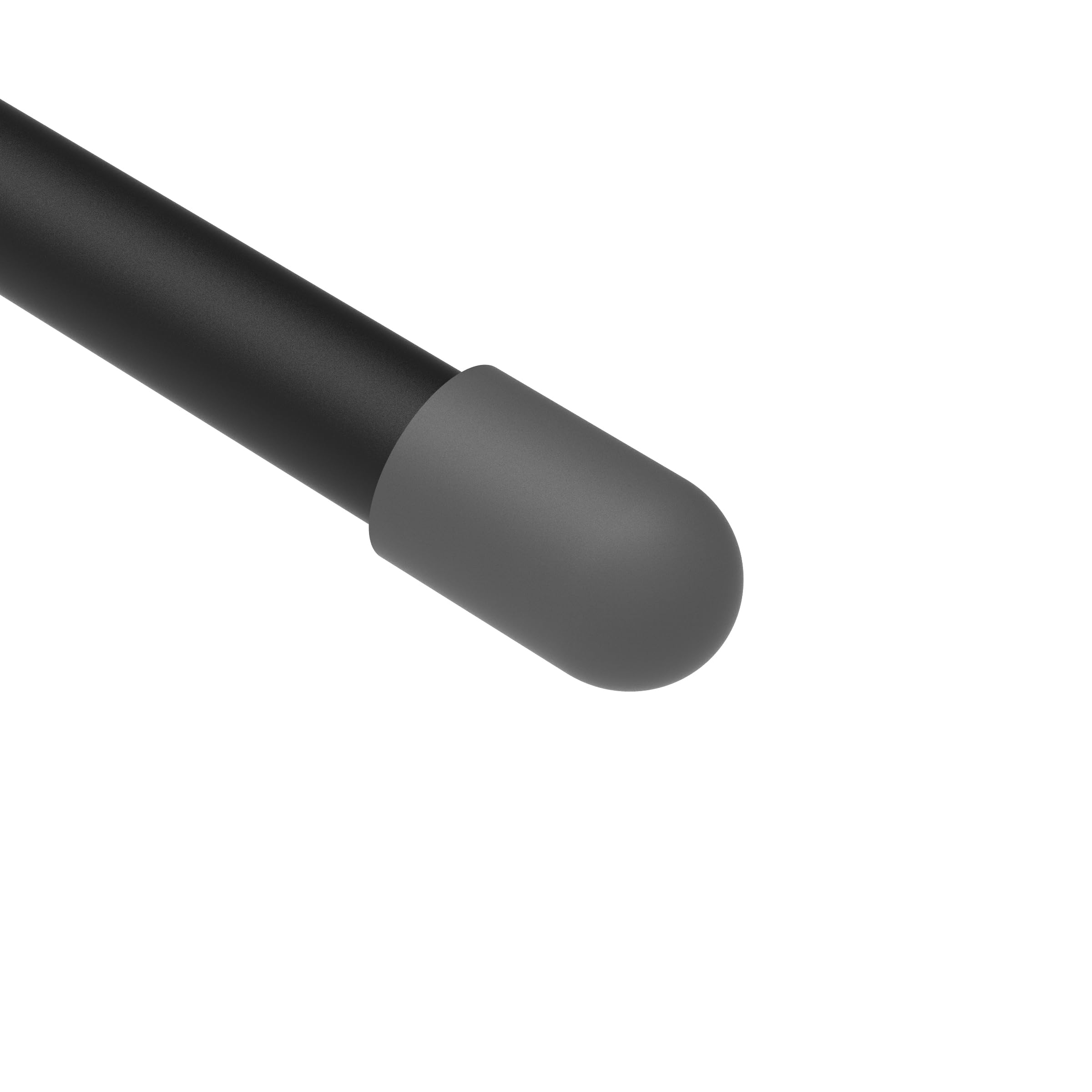 Une tige noire avec un capuchon gris sur fond blanc.