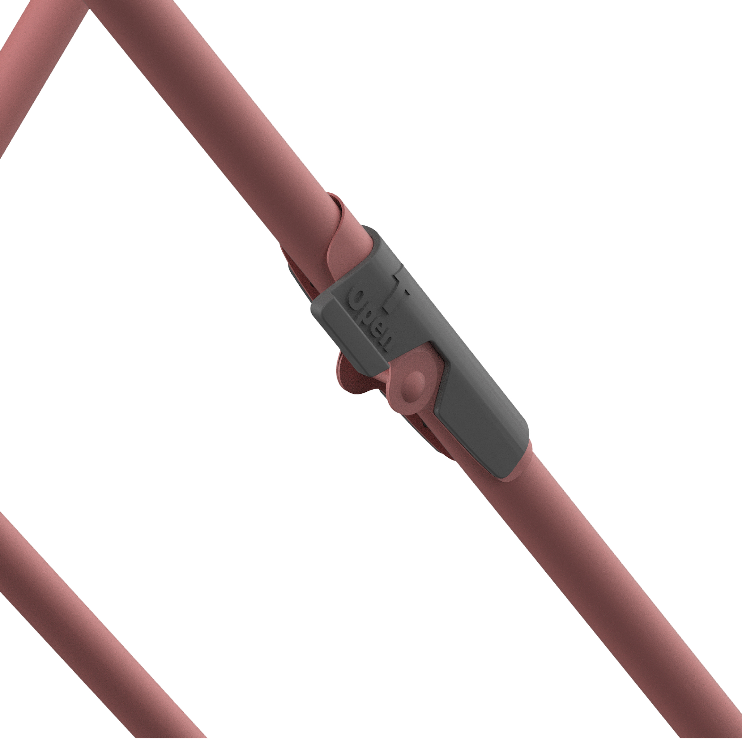 Gray joint connector with "Open" text on a red pipe.