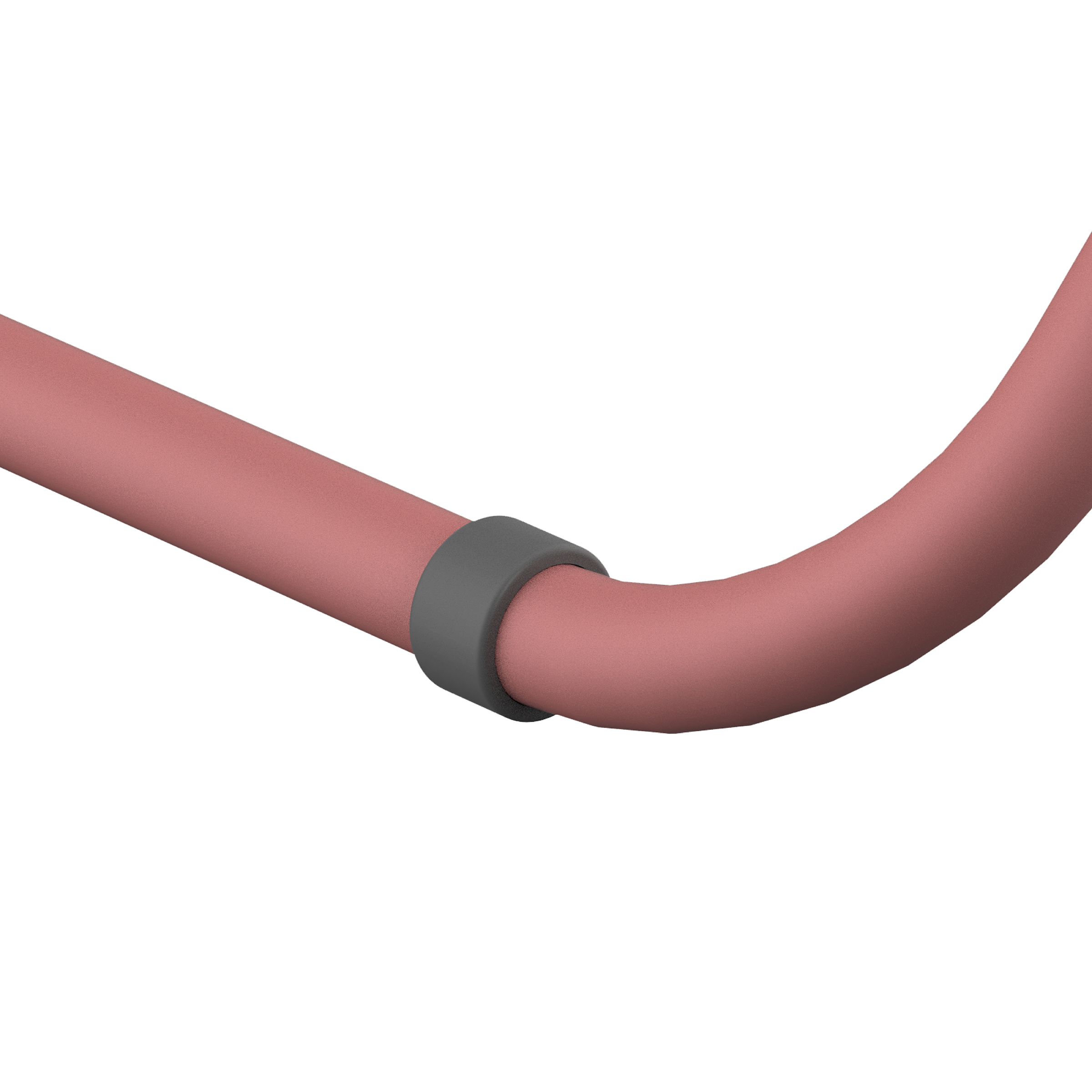 A pink tube bends, with a gray ring around it.