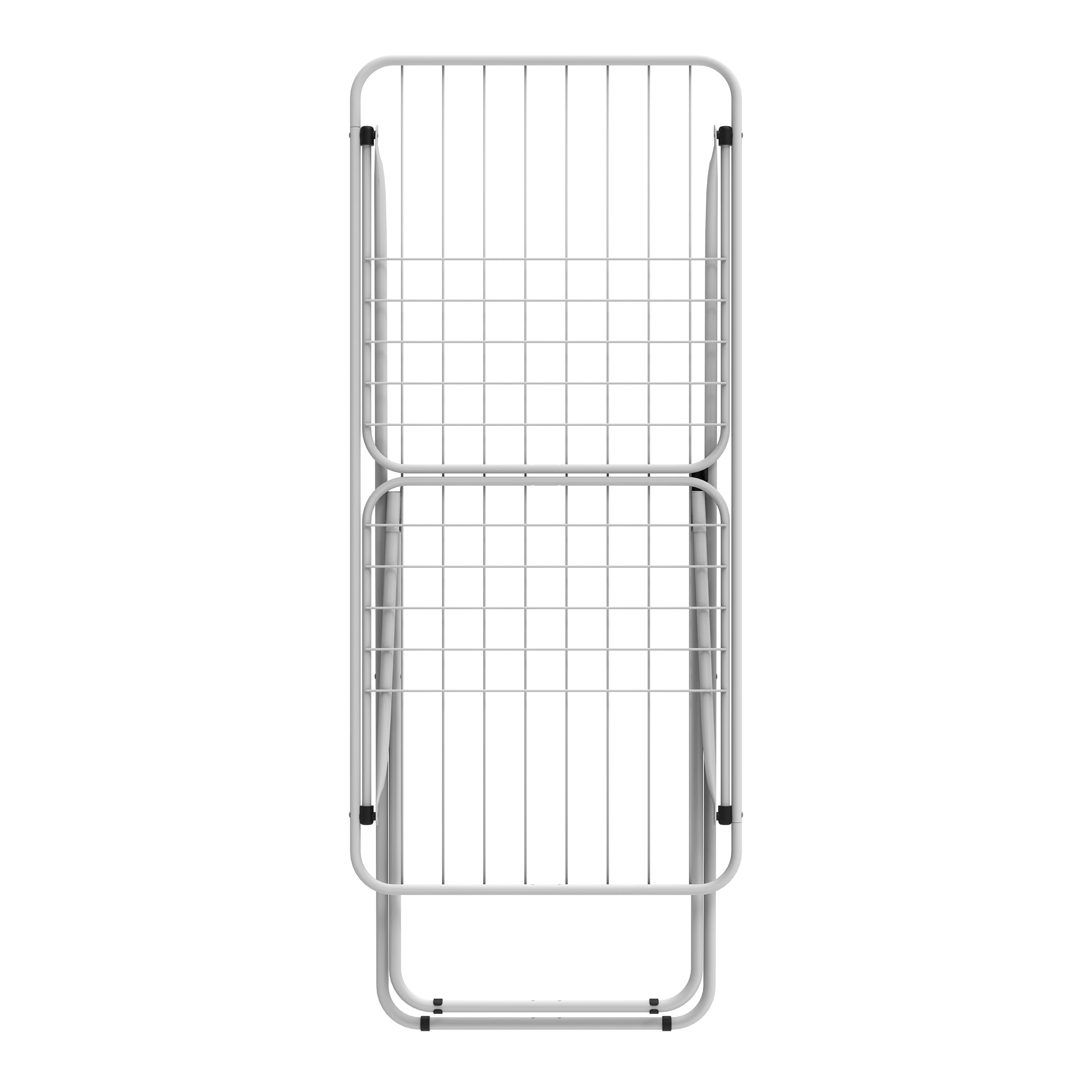A white, foldable drying rack with a grid pattern.