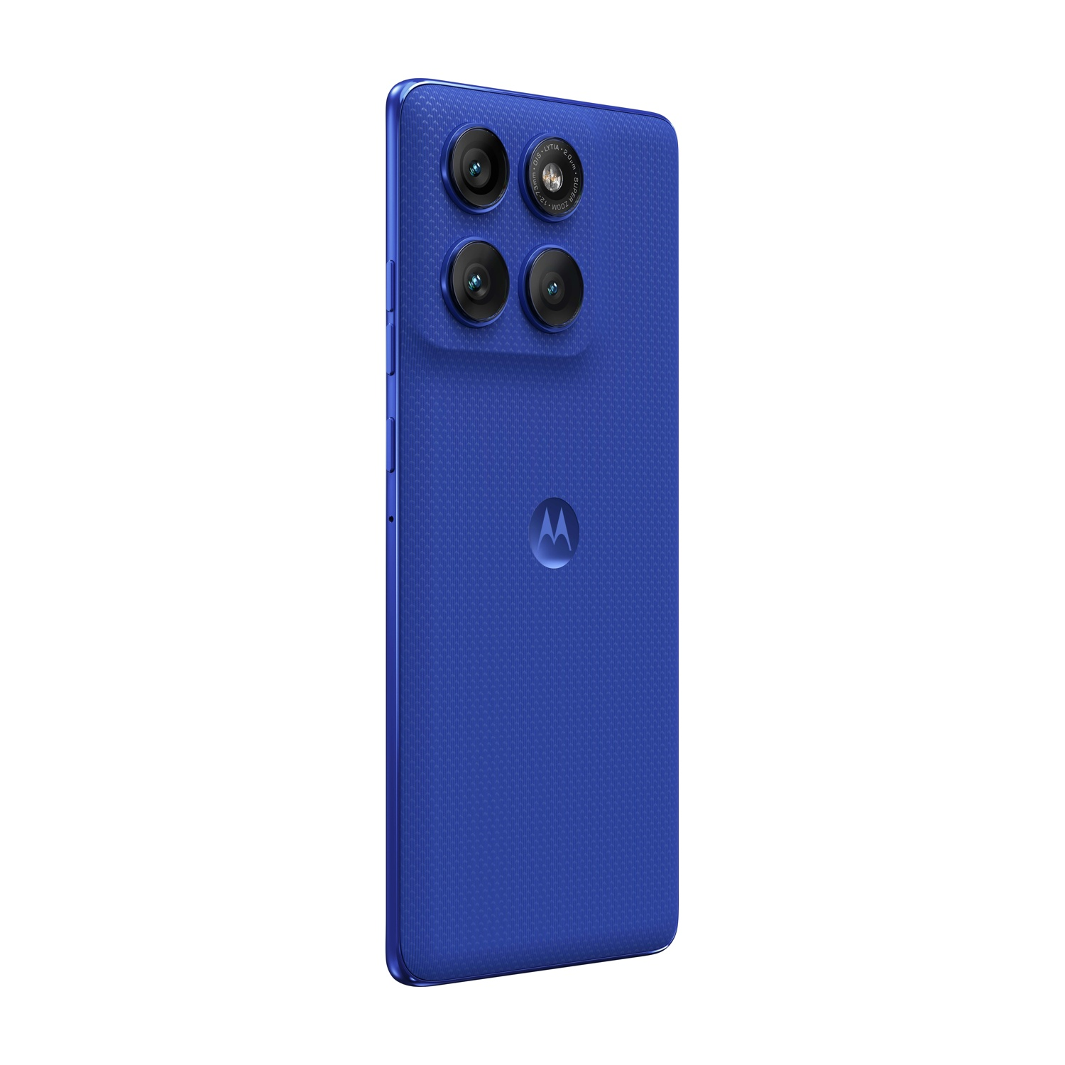 Niebieski tył telefonu Motorola z czterema aparatami i logo Motorola.