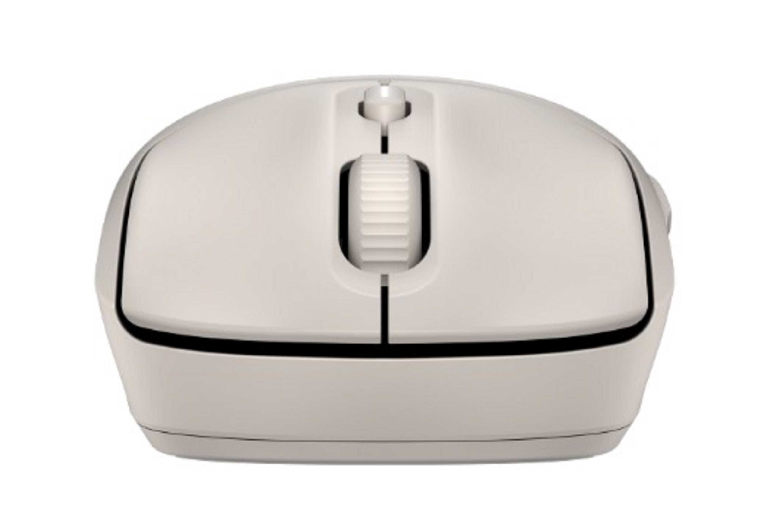 Kremowa mysz komputerowa na białym tle.