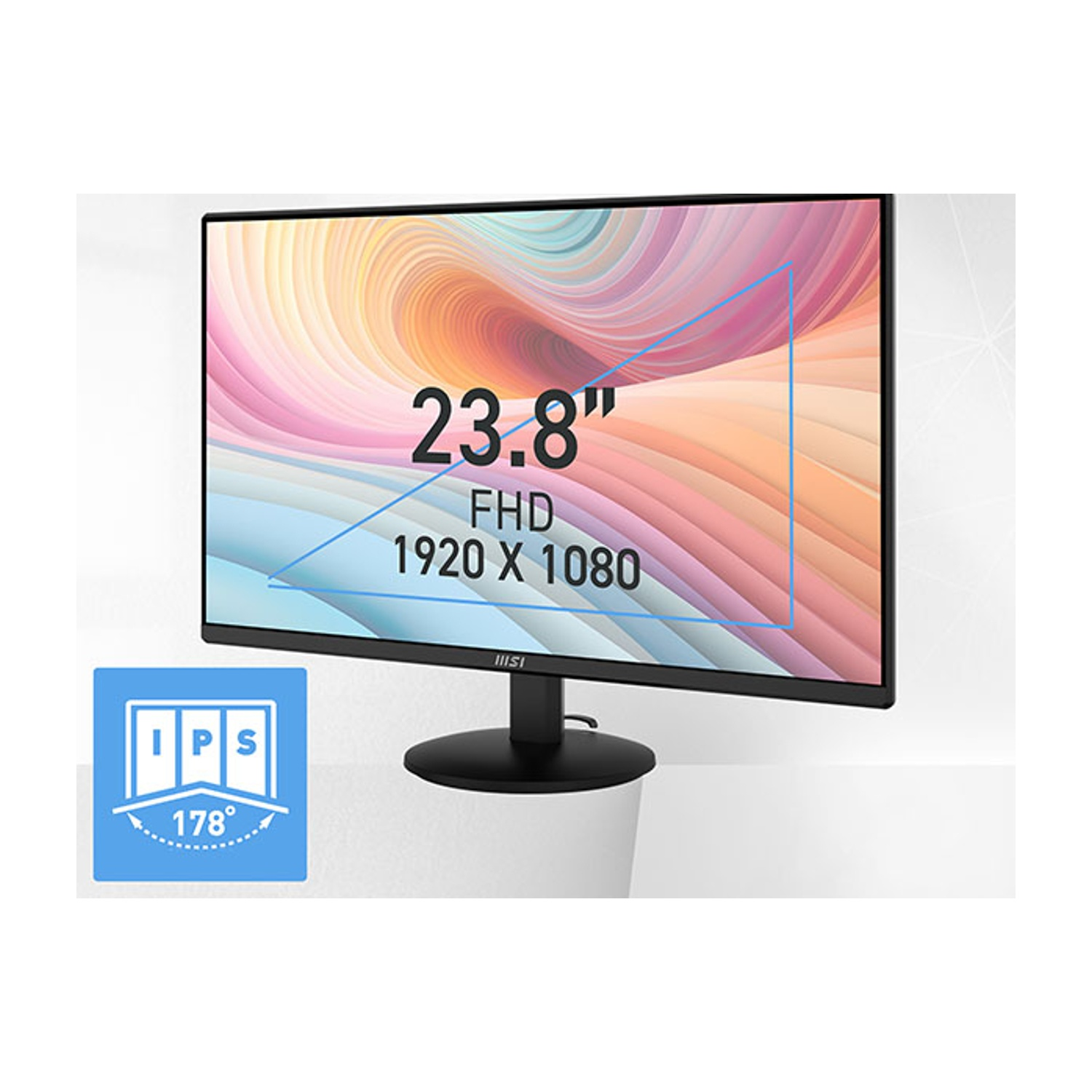 Un monitor FHD da 23,8 pollici con ampio angolo di visione di 178 gradi.