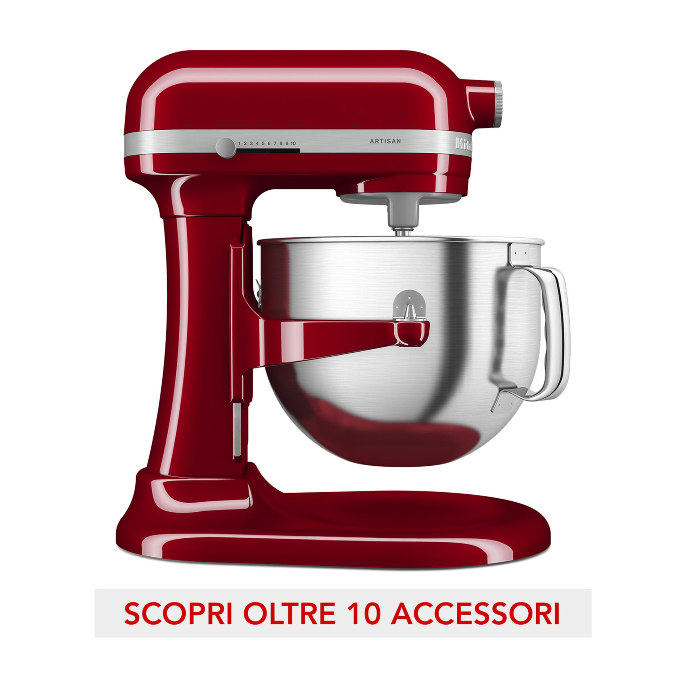Paslanmaz çelik hazne ve hız ayar düğmeli kırmızı stand mikseri. KitchenAid Artisan.