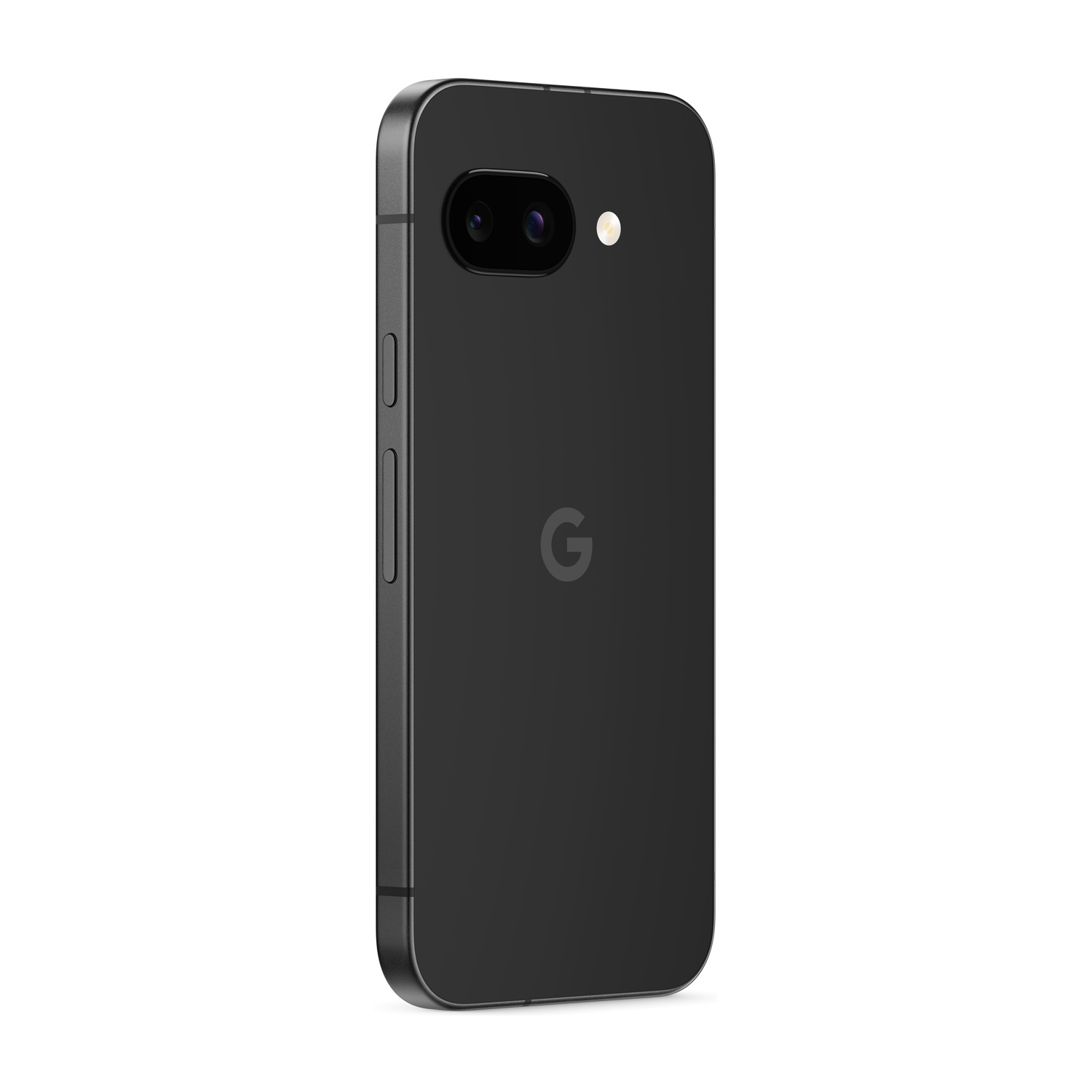 Czarny smartfon Google Pixel z podwójnym aparatem i lampą błyskową z tyłu.