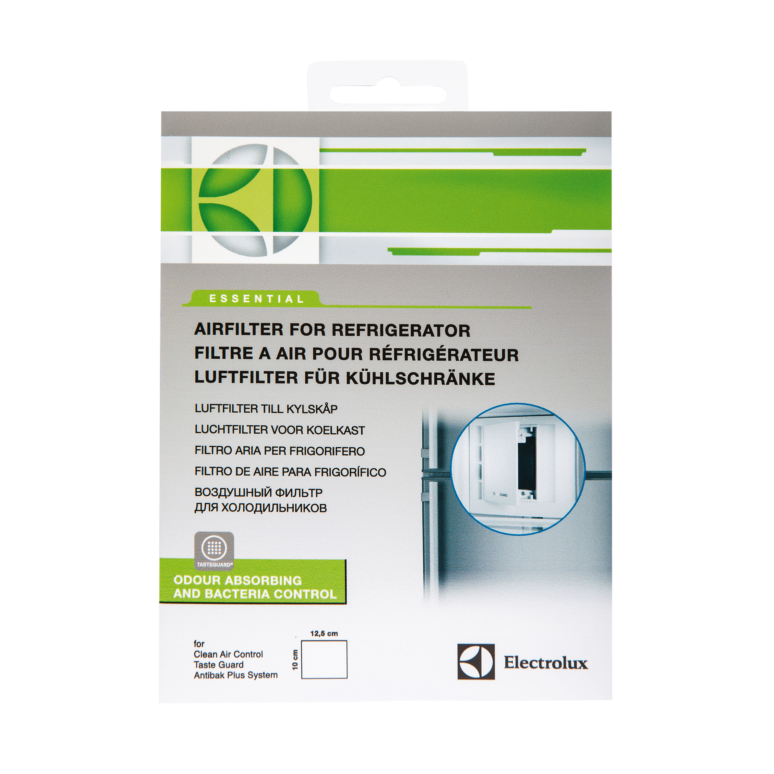 Opakowanie filtra powietrza do lodówki Electrolux z obrazem produktu.