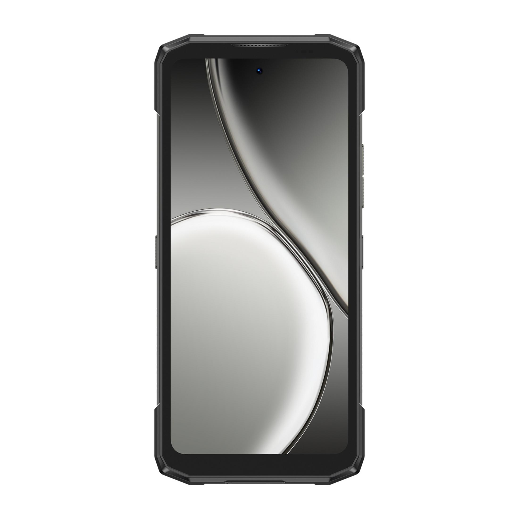 Czarny smartfon z abstrakcyjnym tłem na ekranie.