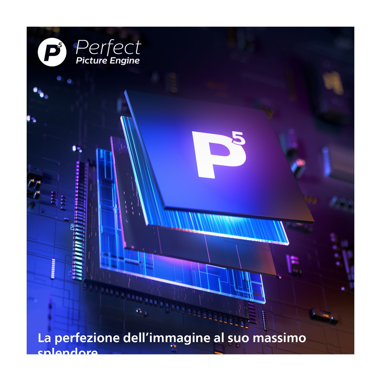 Abstrakcyjne przedstawienie procesorów z logo "P5 Perfect Picture Engine".