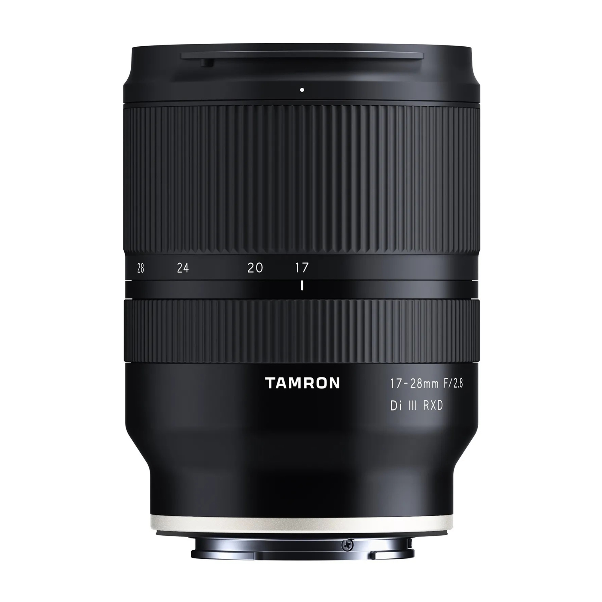 Schwarzes Tamron 17-28mm f/2.8 Objektiv mit geriffelten Ringen.