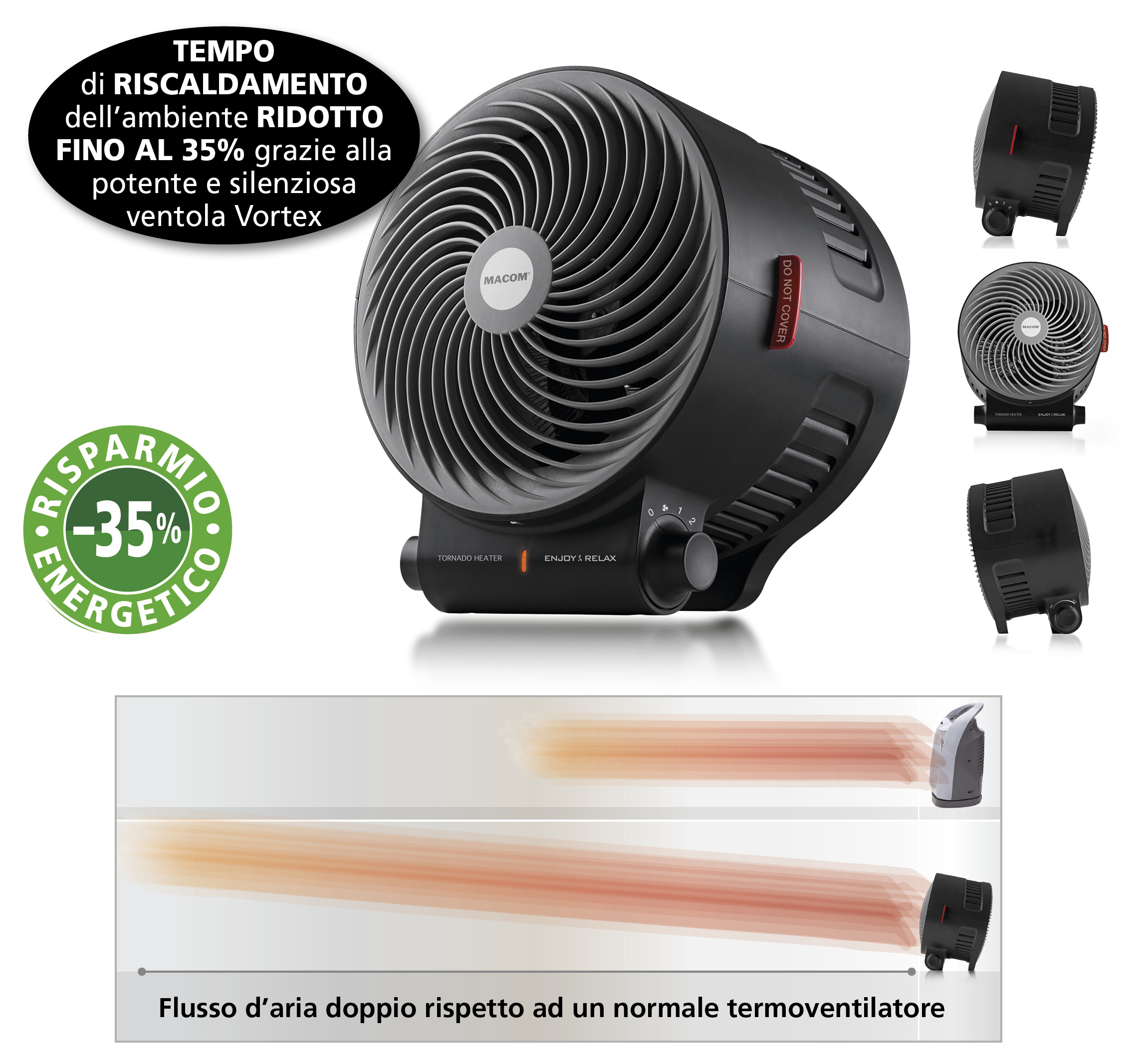 Czarny grzejnik z białym logo i ostrzeżeniem "Nie zakrywać".