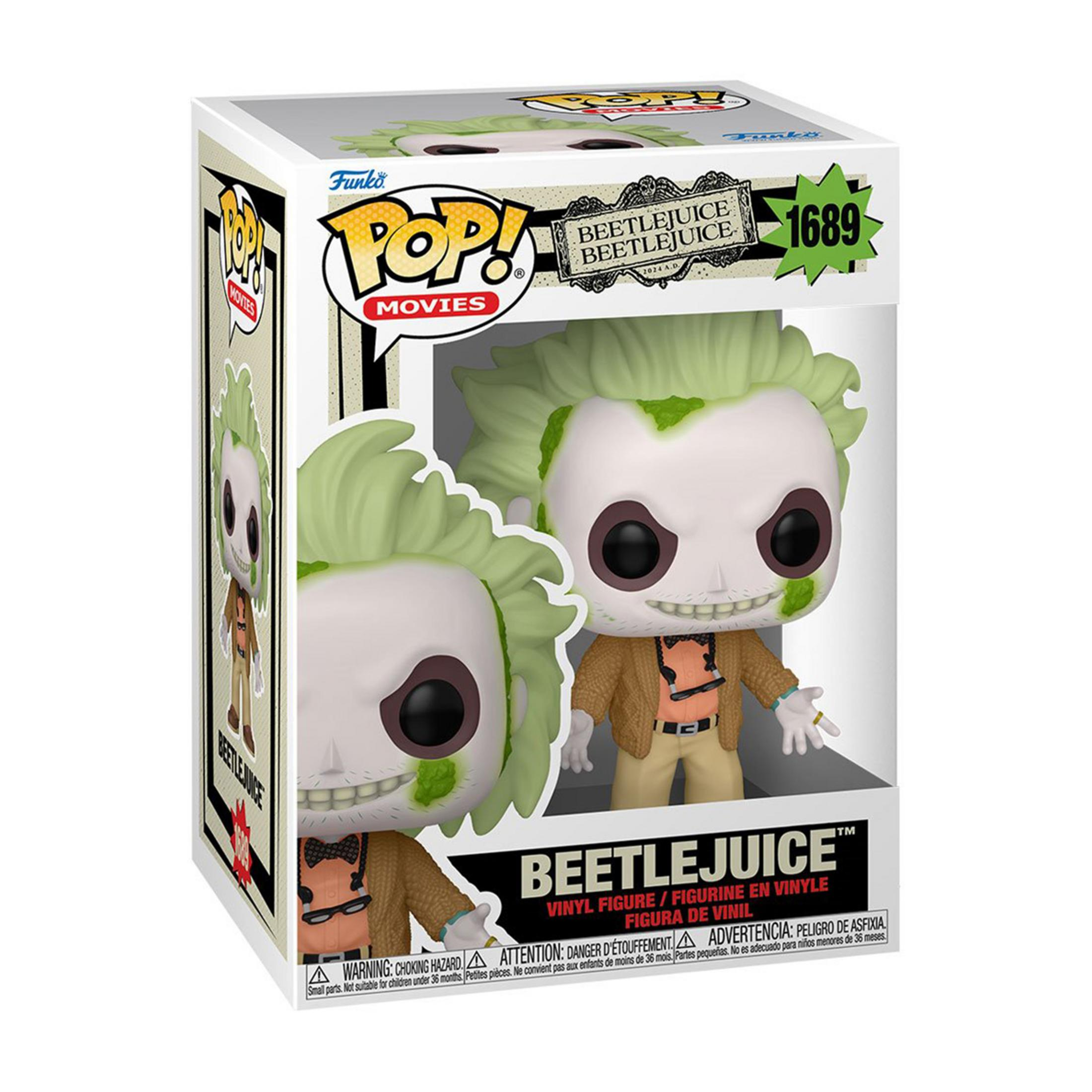 Action figure Funko Pop! in vinile di Beetlejuice in scatola. Capelli verdi.