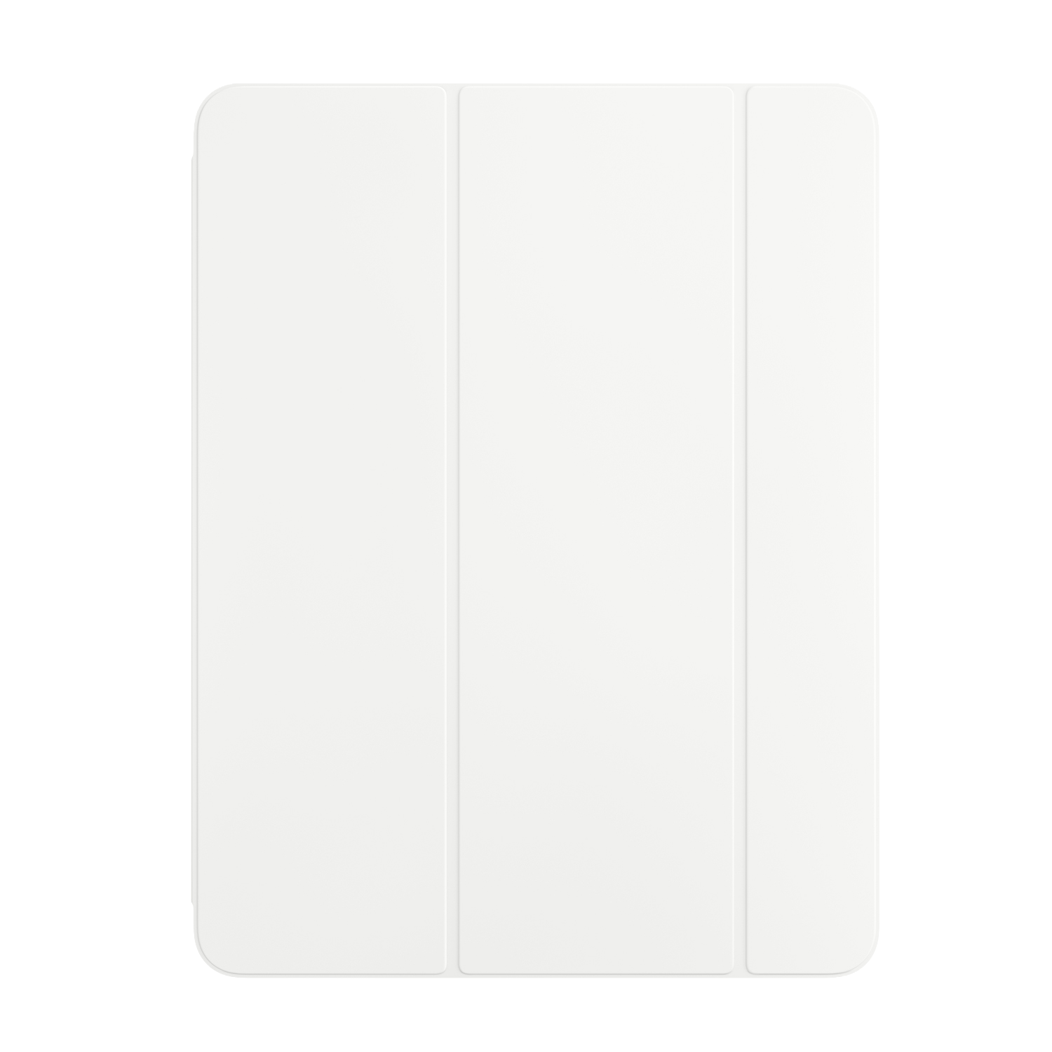 Białe etui na tablet z trzema pionowymi zagięciami z przodu.