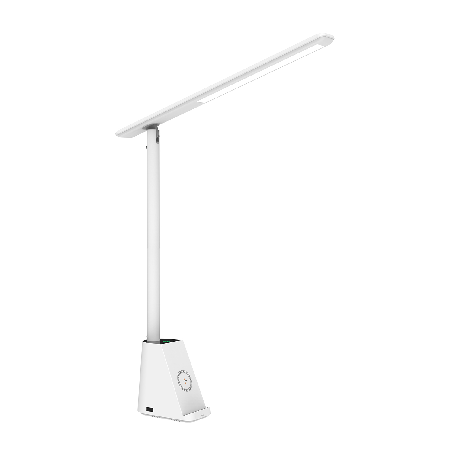 Una lampada da scrivania bianca con luce LED e ricarica.