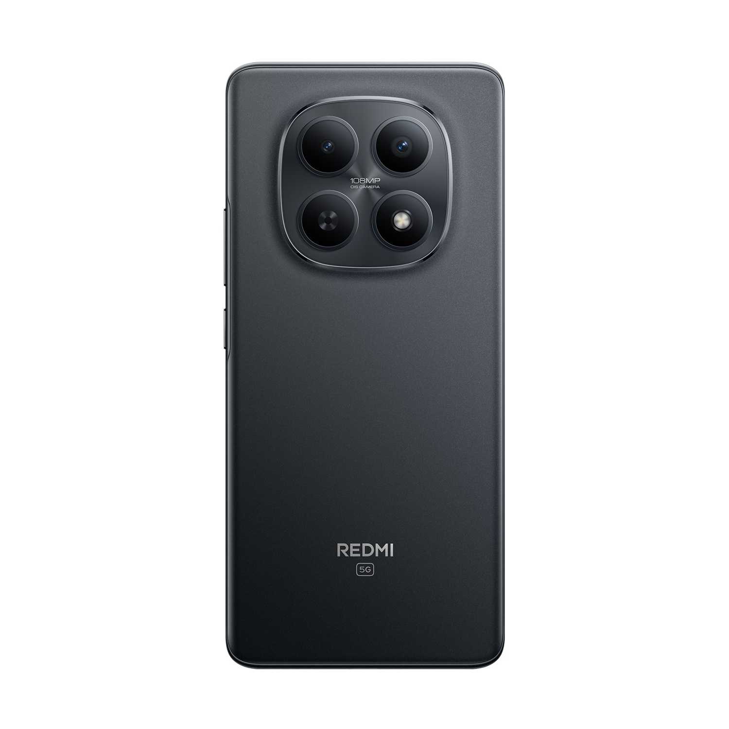 Retro di uno smartphone scuro con quattro fotocamere e logo "REDMI 5G".
