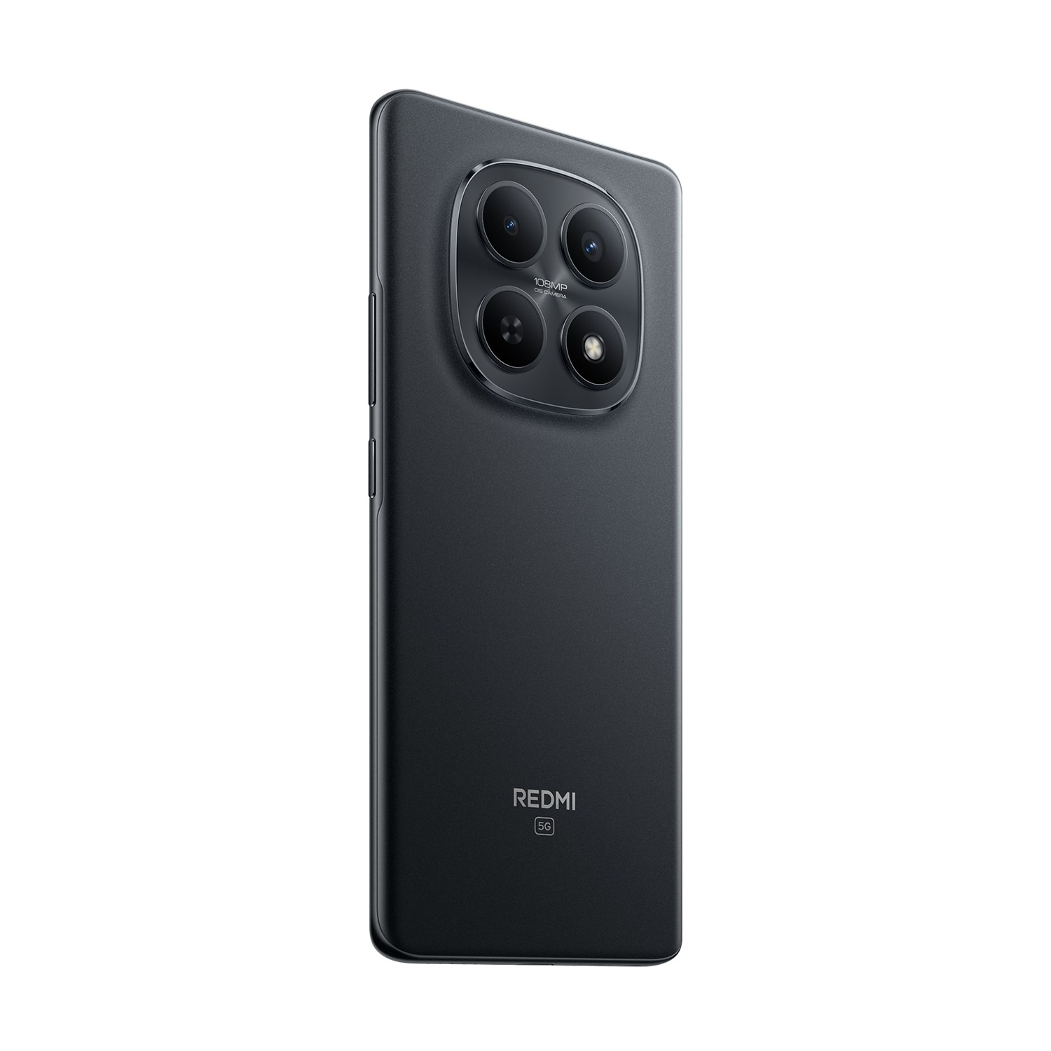 Smartphone grigio scuro con quattro fotocamere e scritta 108MP. REDMI 5G.