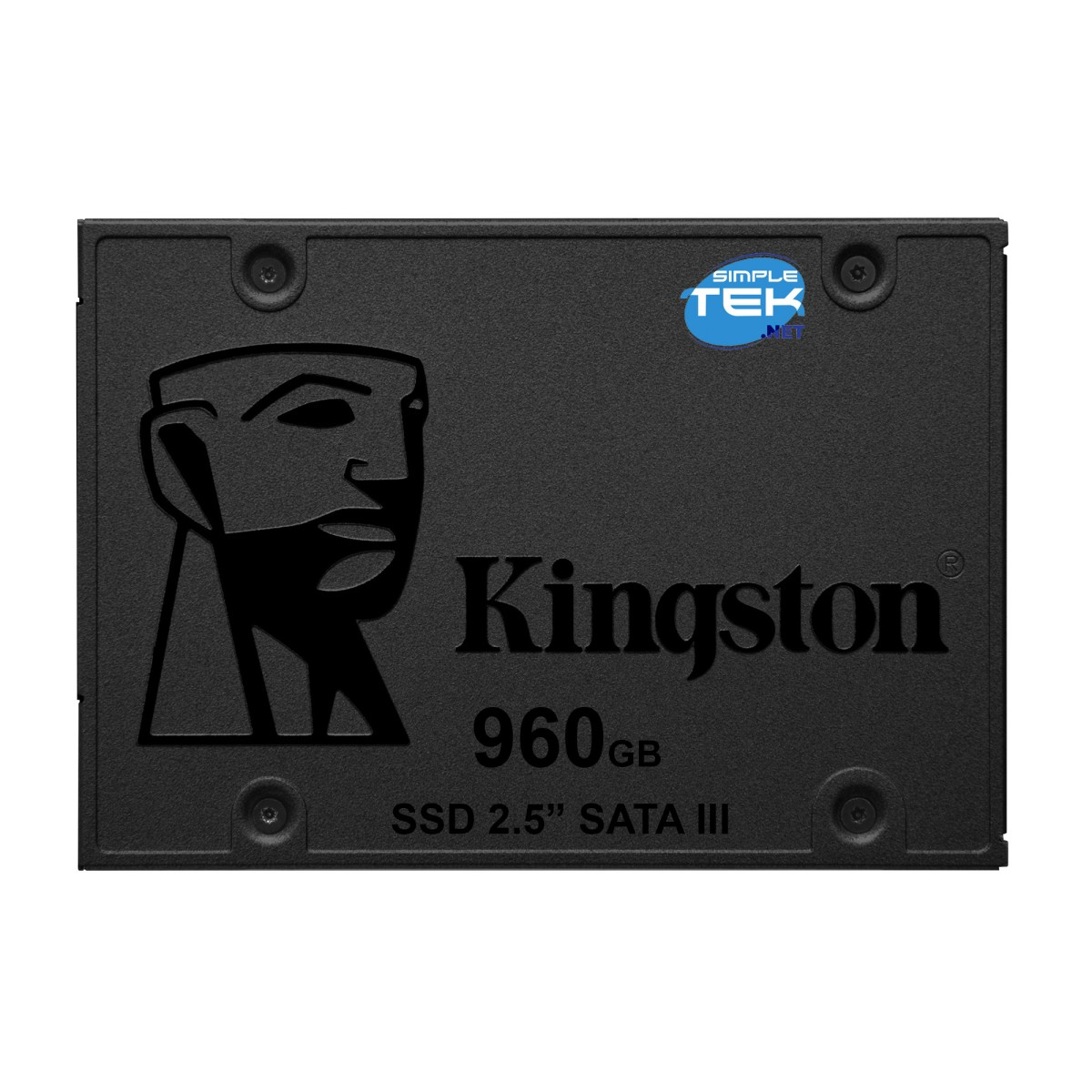 Czarny dysk SSD Kingston 960GB 2,5" SATA III z logo.