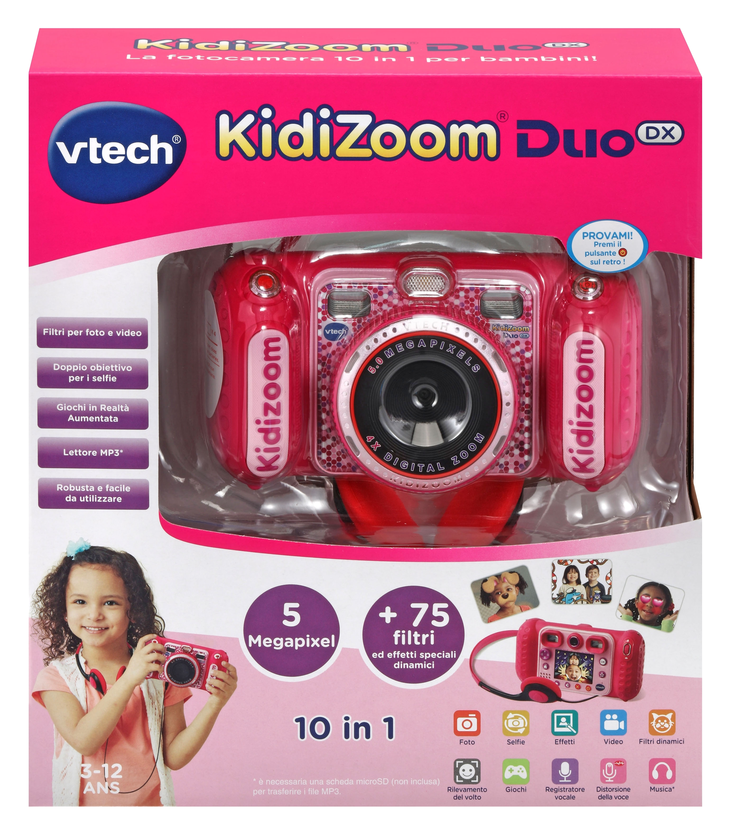 Fotocamera per bambini Vtech Kidizoom Duo DX con cuffie e bambina. 5 MP, zoom 4x.