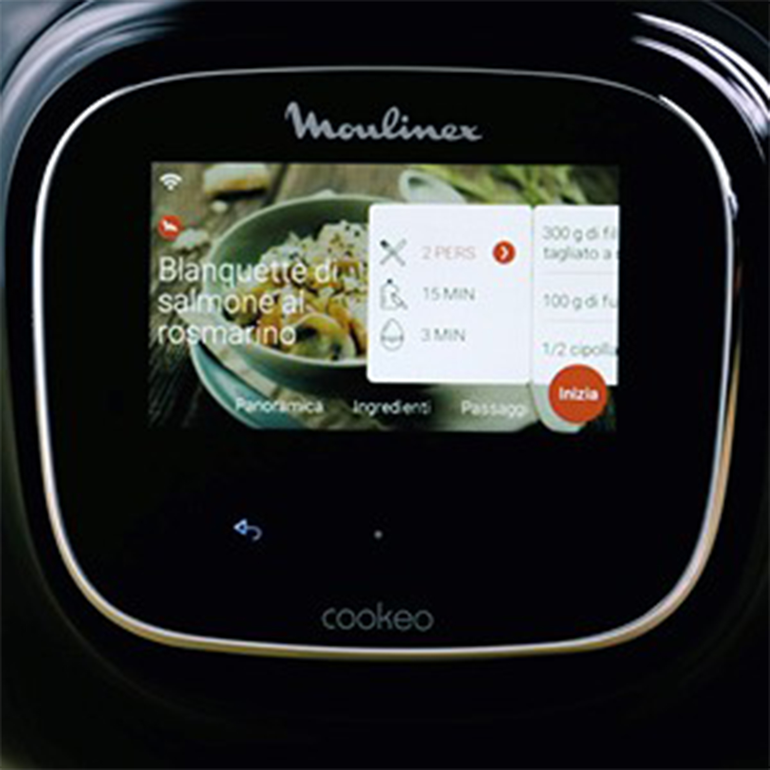 Schermo Moulinex Cookeo mostra ricetta Blanquette di salmone al rosmarino.
