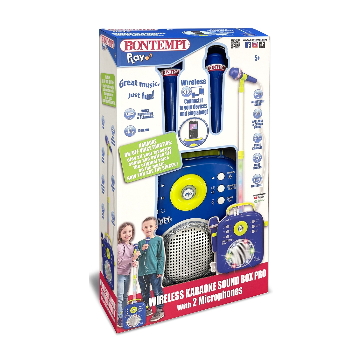 Confezione scatola Bontempi Wireless Karaoke Sound Box Pro con due microfoni.