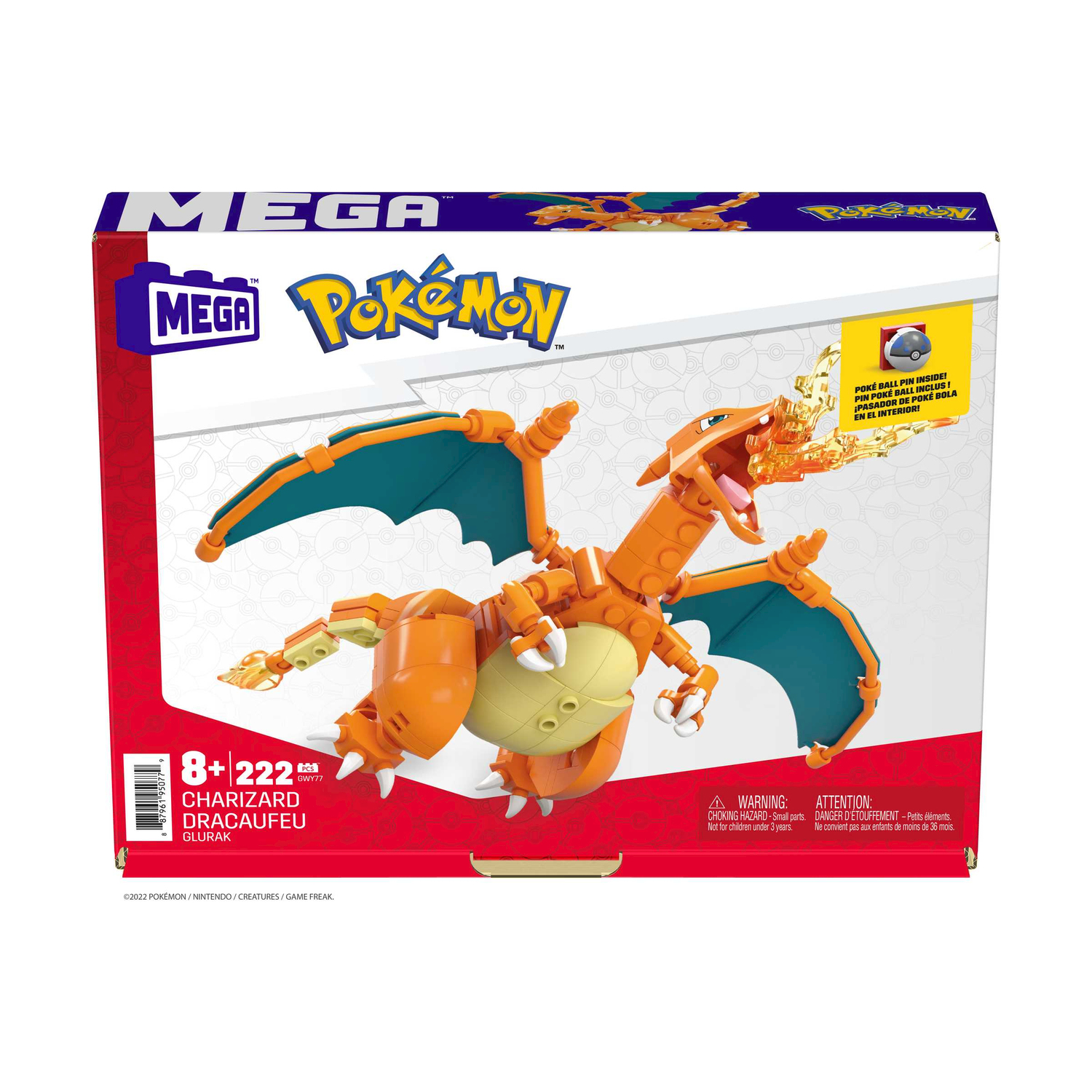Pomarańczowy LEGO Charizard ze skrzydłami i płomieniami, zestaw Mega Pokemon.