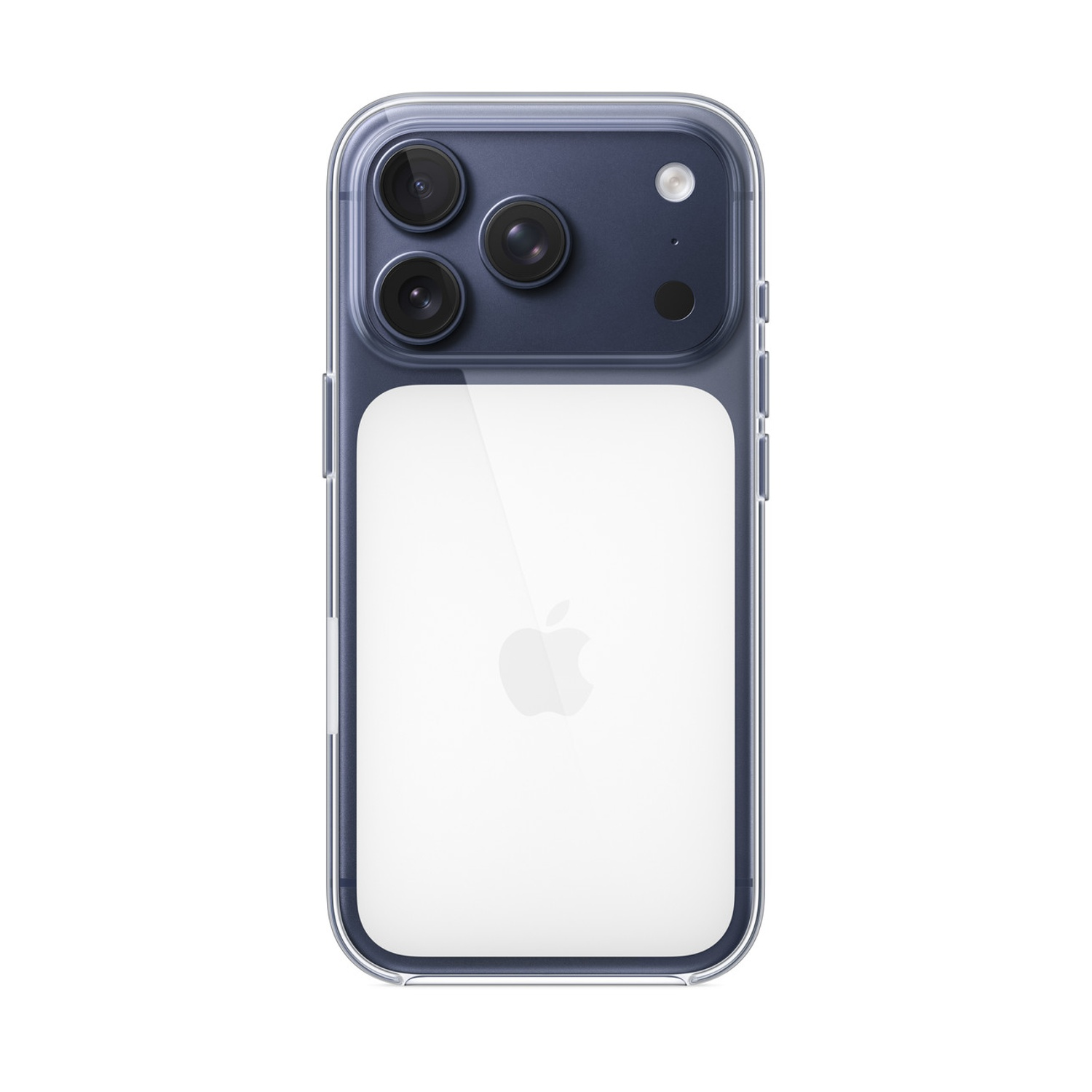 Retro di un iPhone in custodia trasparente con tripla fotocamera.