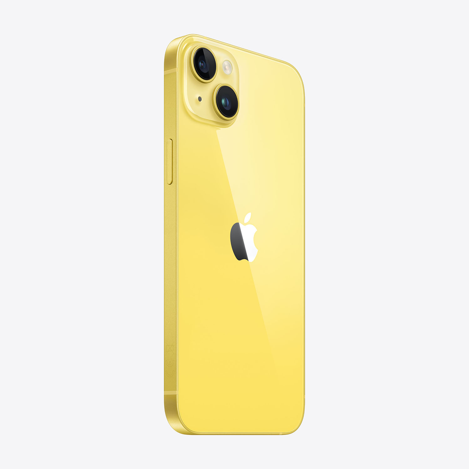 iPhone amarillo con cámara dual sobre fondo blanco.