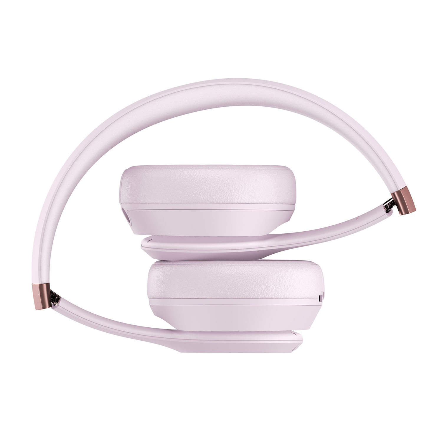 Różowe słuchawki złożone na białym tle.