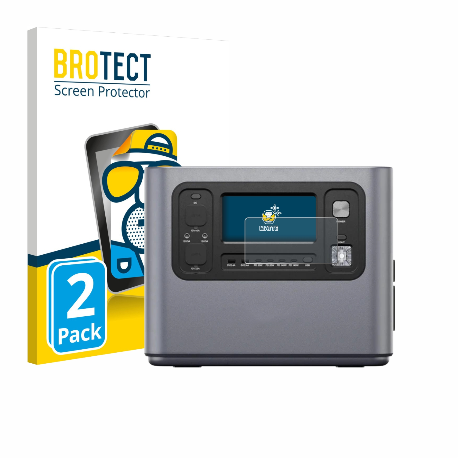 Grauer Powerbank mit BROTECT Screen Protector Verpackung. 2er Pack.