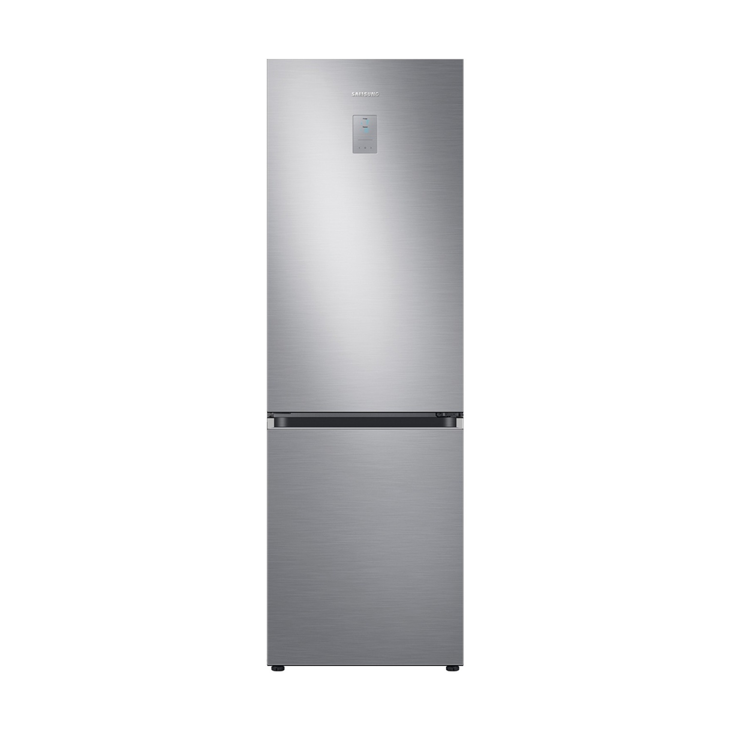 Silberner Samsung Kühlschrank mit Touchscreen-Display oben.