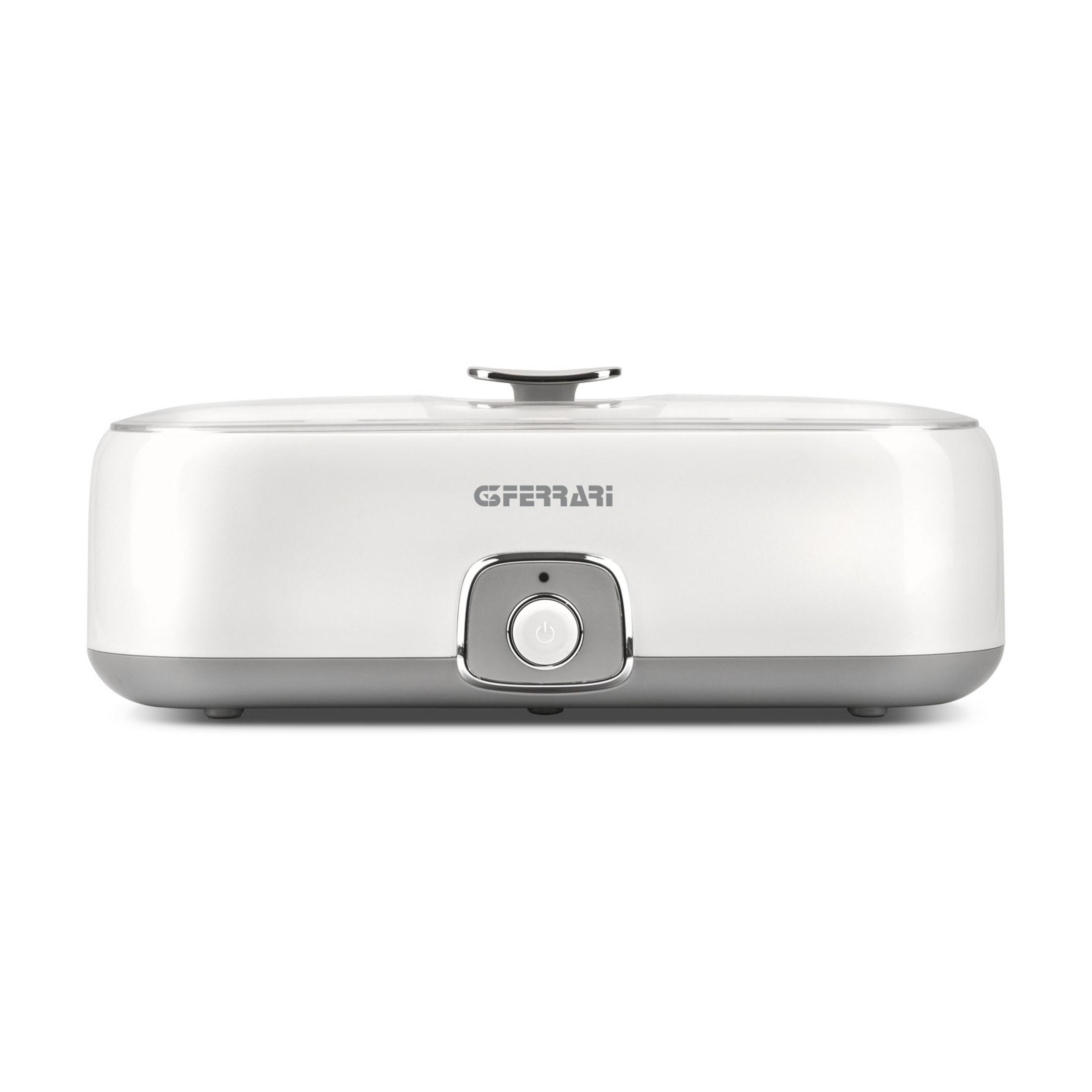 Biało-szary odświeżacz powietrza GFERRARI z symbolem zasilania z przodu.