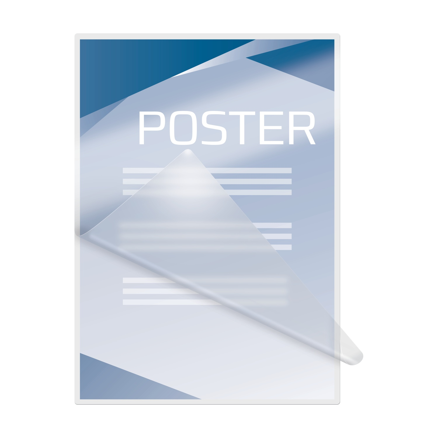 Un poster con design blu, la parola POSTER e linee.