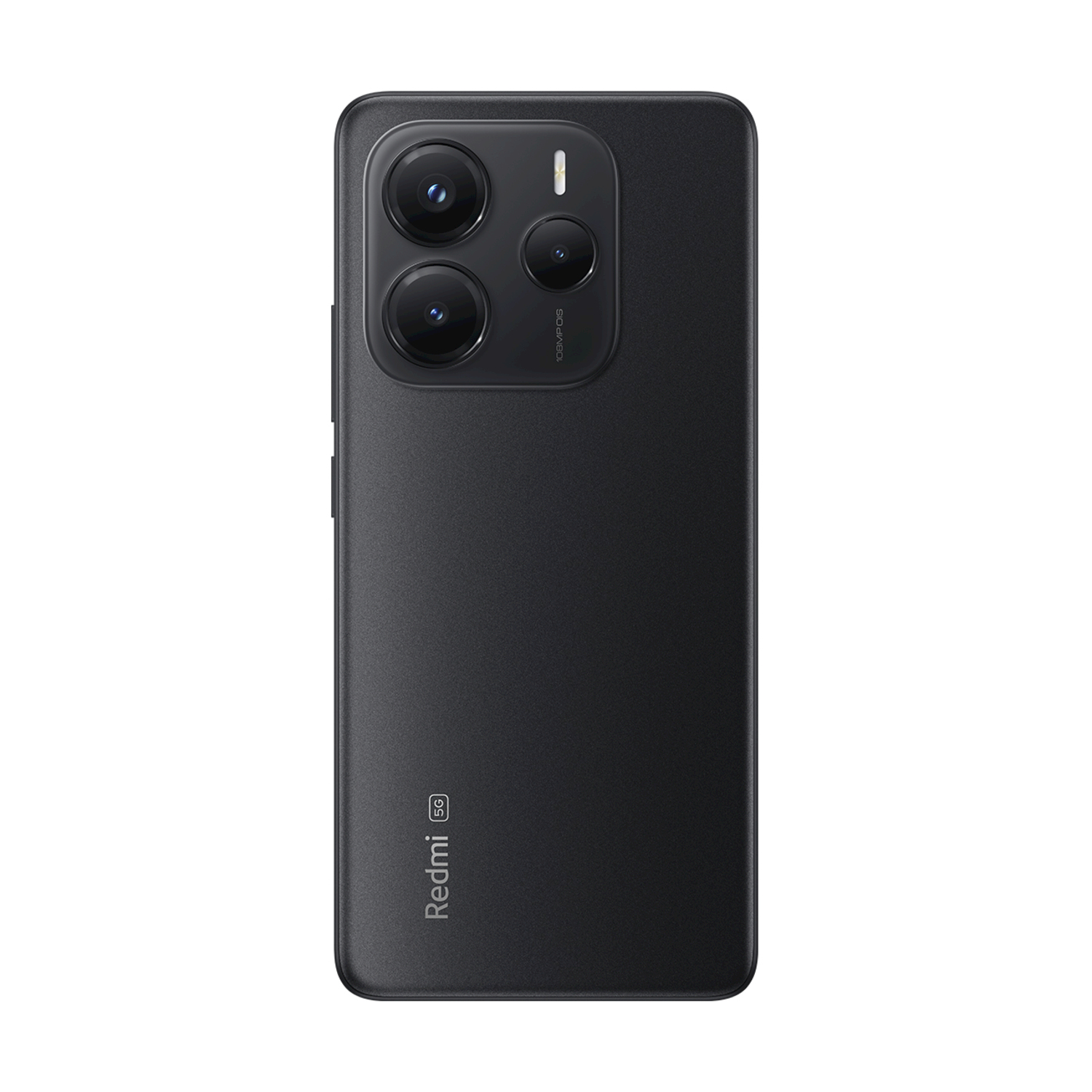 Smartphone nero con tripla fotocamera e logo Redmi.