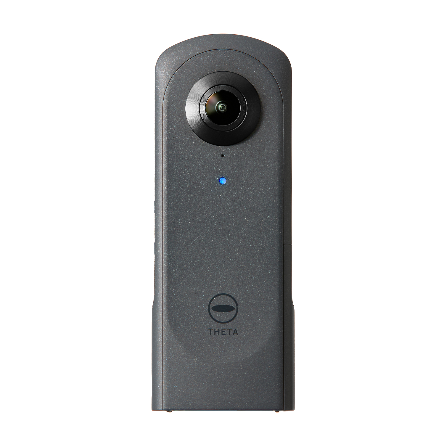 Graue 360-Grad-Kamera mit Linse und blauem Licht