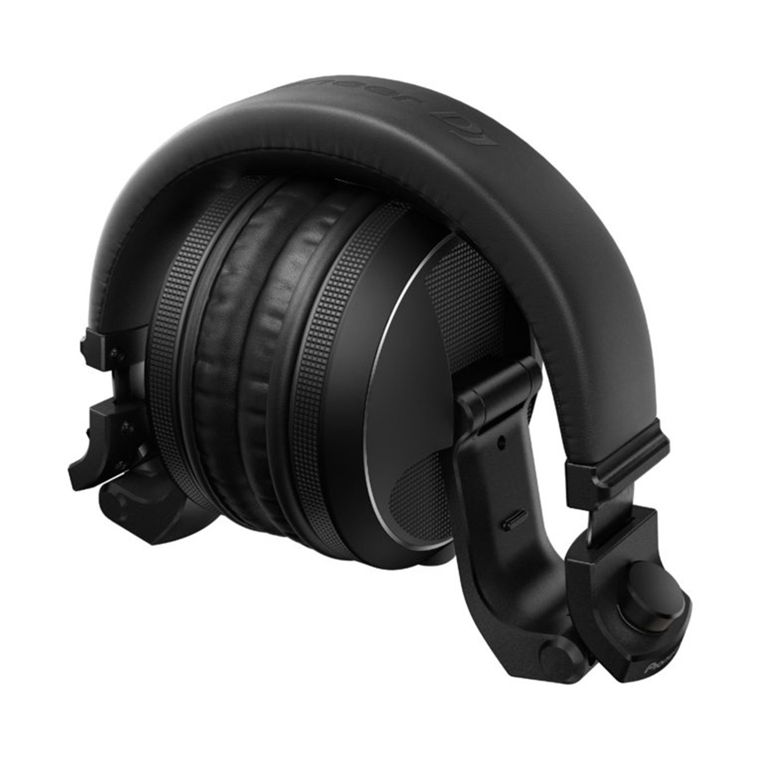 Czarne słuchawki DJ z wyściełanym pałąkiem i obrotowymi nausznikami.