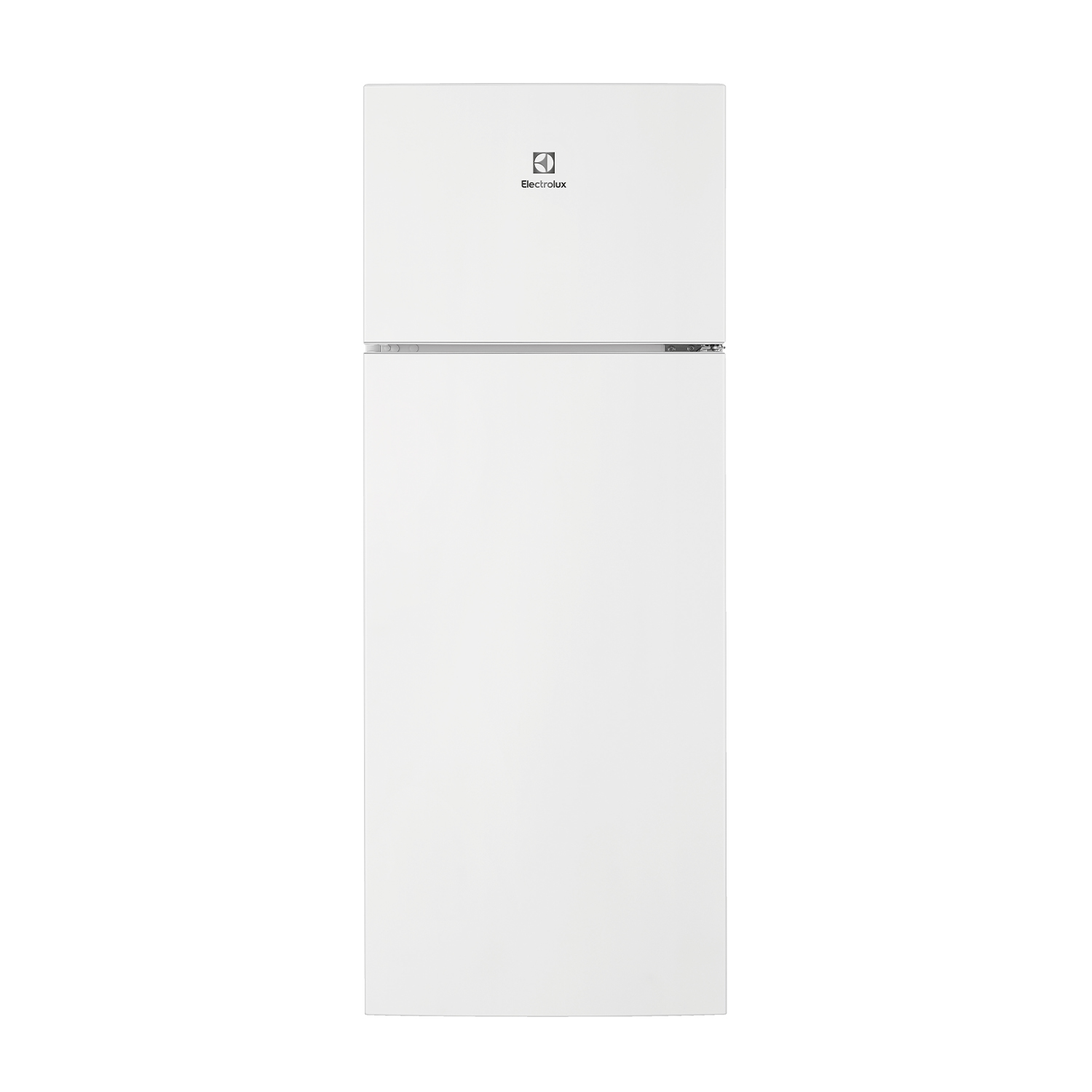 Biała lodówka Electrolux z zamrażarką na górze. Minimalistyczny design.