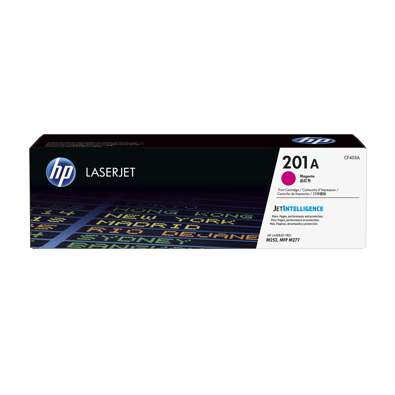 Toner HP LaserJet 201A Magenta. Napis na opakowaniu.