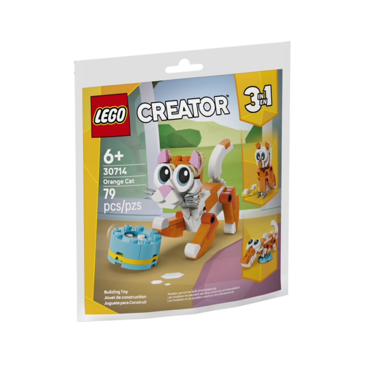 LEGO Creator 3-in-1 Turuncu Kedi yapım oyuncağı paketi.
