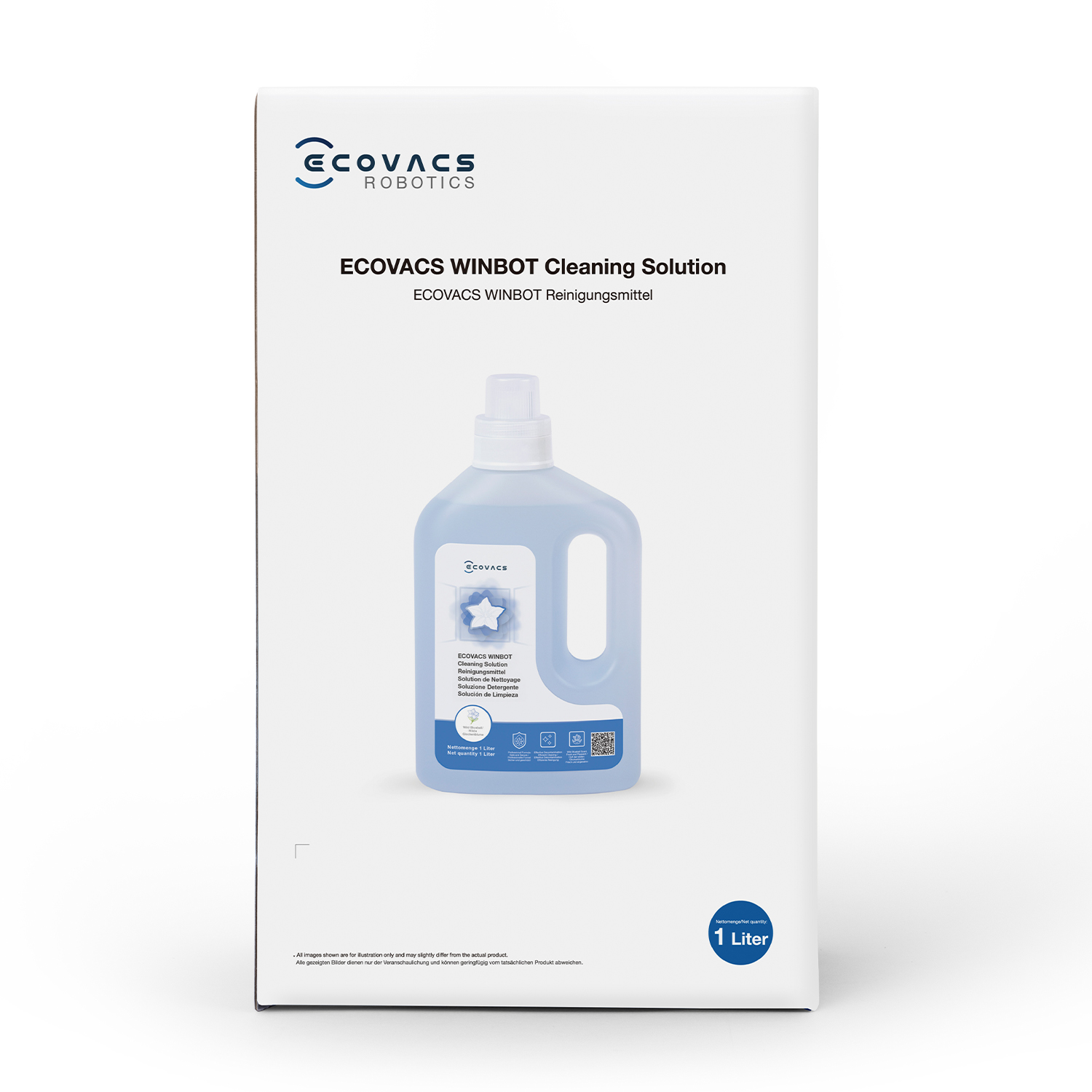 Butelka płynu czyszczącego ECOVACS WINBOT o pojemności 1 litra.