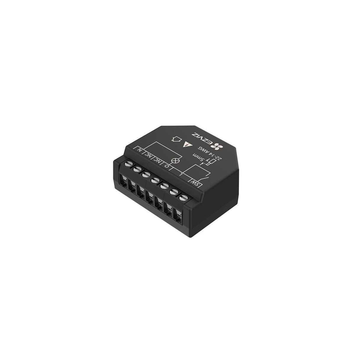 Interruptor eléctrico negro con terminales de tornillo y etiquetado.