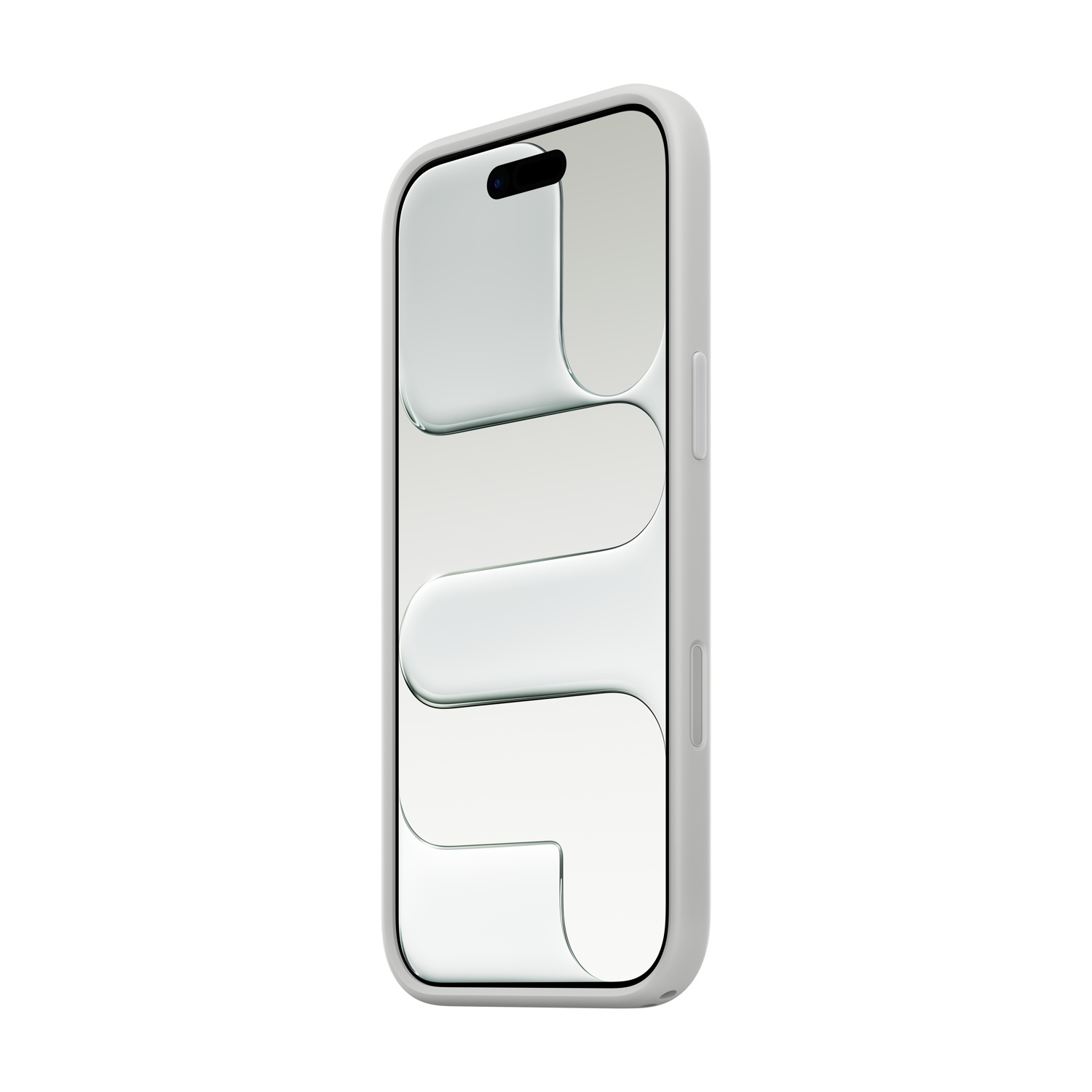 Un smartphone gris con una interfaz estilizada y abstracta en su pantalla.