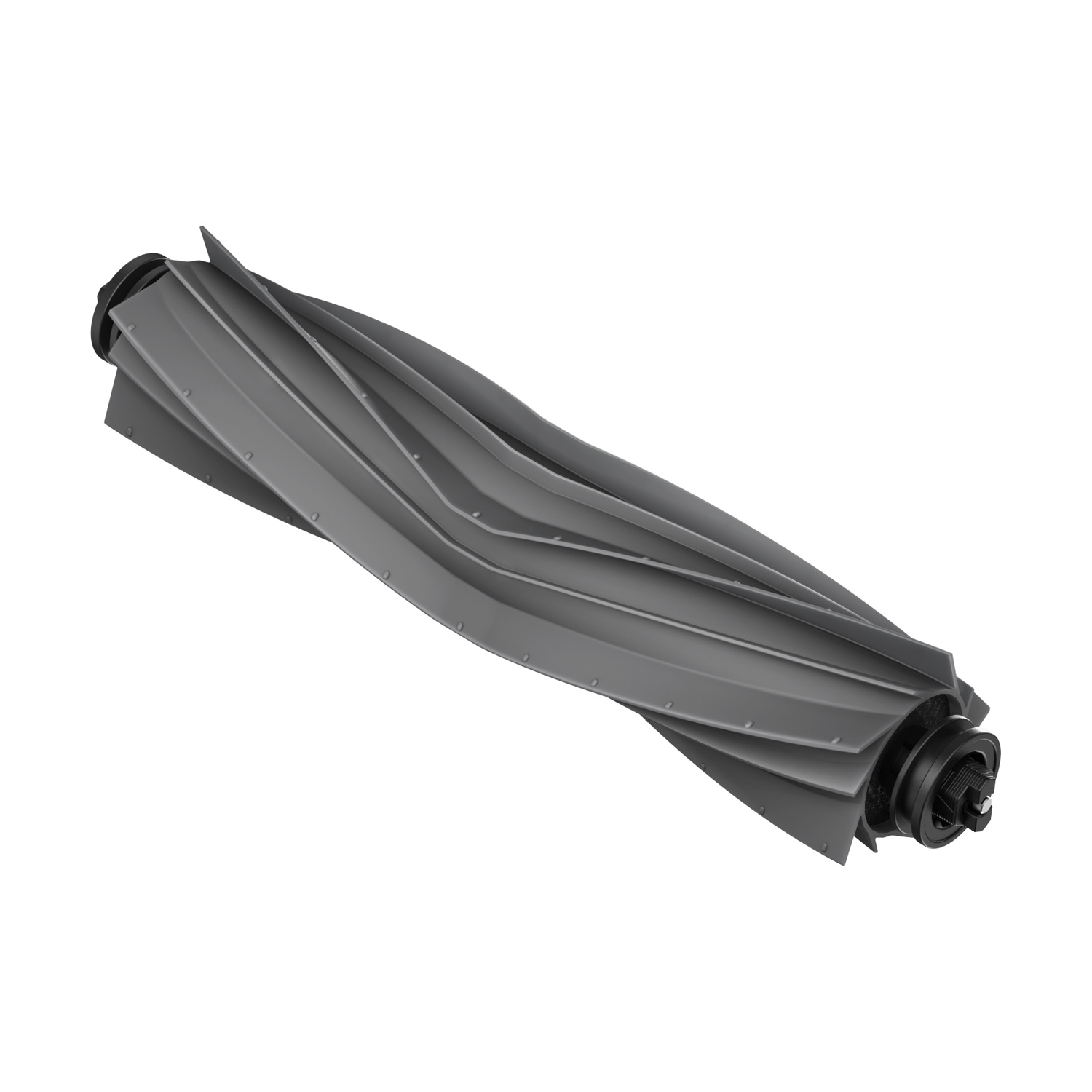 Szara, spiralna głowica szczotki z czarnymi zaślepkami do odkurzacza.