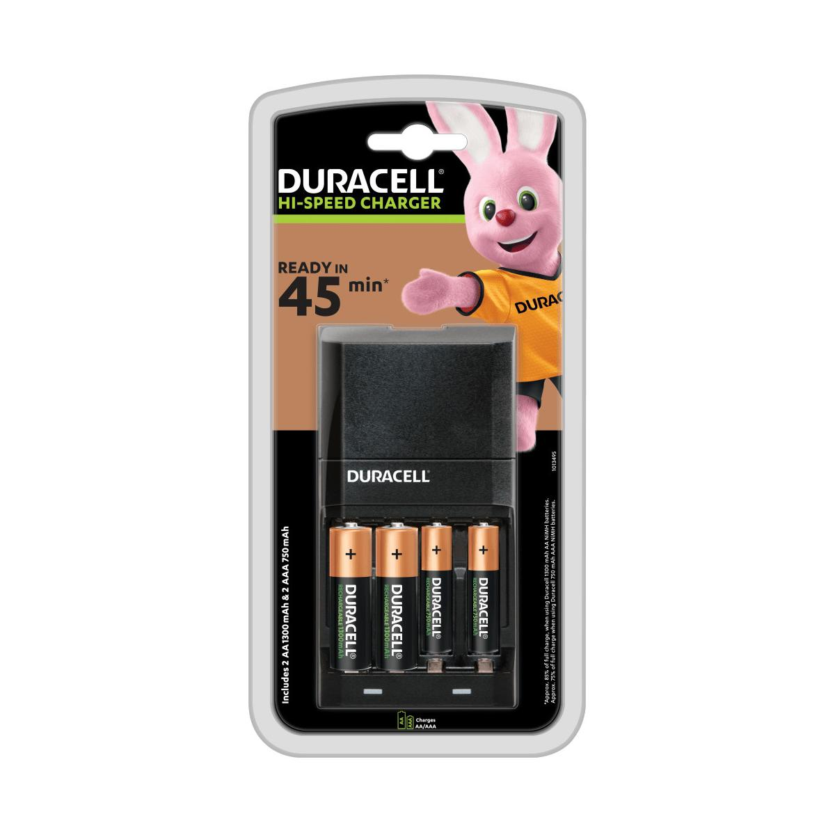 Duracell Hi-Speed Ladegerät mit 2 AA & 2 AAA Batterien, Ready in 45 Min.