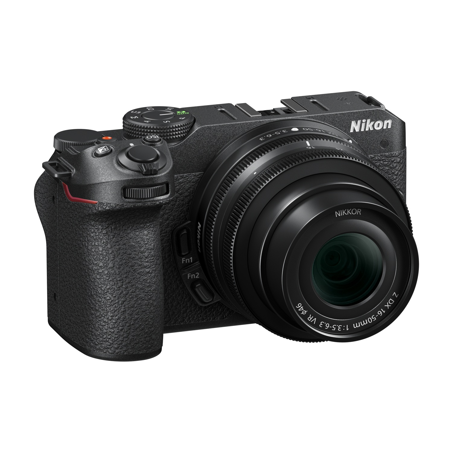Fotocamera Nikon nera con obiettivo Nikkor, pulsanti e ghiere dettagliati.