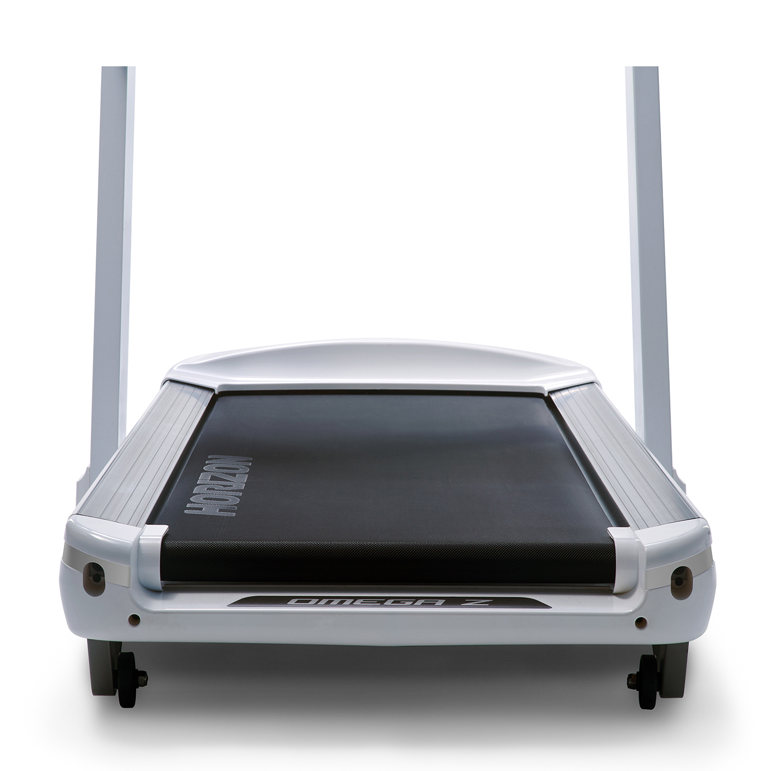 Biała bieżnia z czarnym pasem i oznaczeniem HORIZON i OMEGA Z.