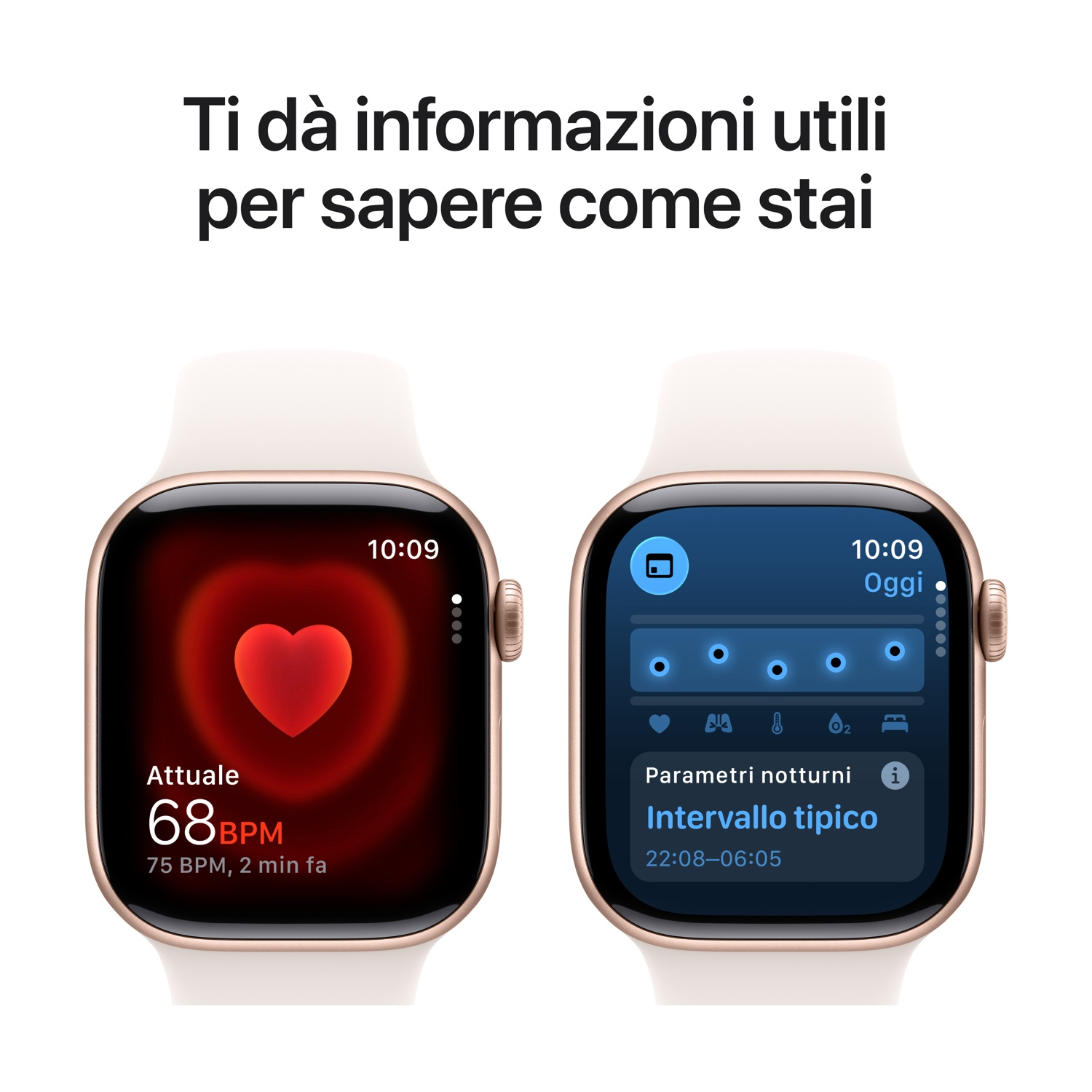 Dwa zegarki Apple Watch wyświetlają dane zdrowotne. Jeden pokazuje tętno, drugi dane dotyczące snu.
