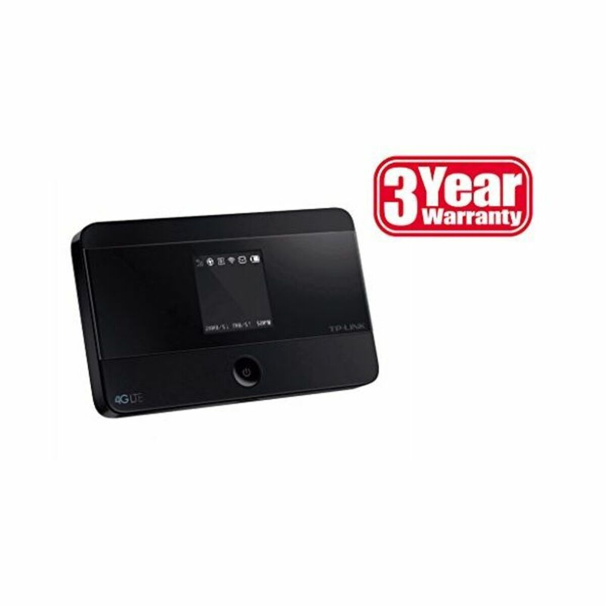 Ein schwarzer 4G LTE WLAN-Router mit einem 3-Jahres-Garantie-Aufkleber.
