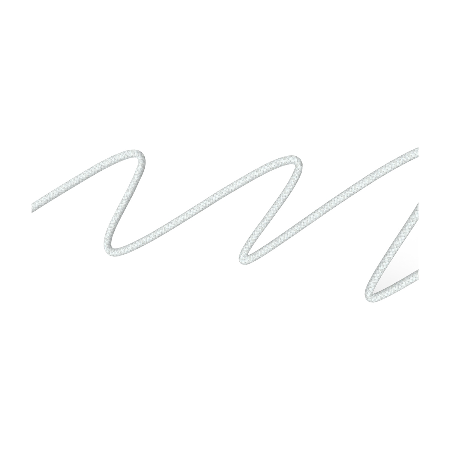 Biała, pleciona lina w kształcie zygzaka na białym tle.