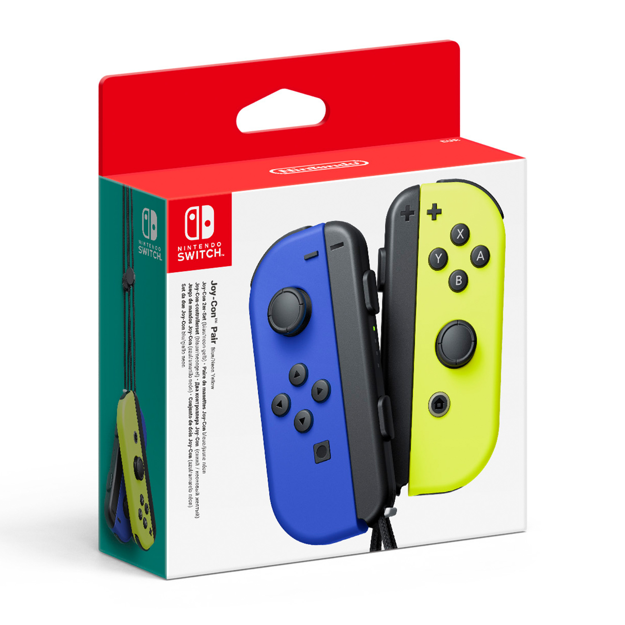 Nintendo Switch Joy-Con Controller Set in Blau und Neon Gelb.