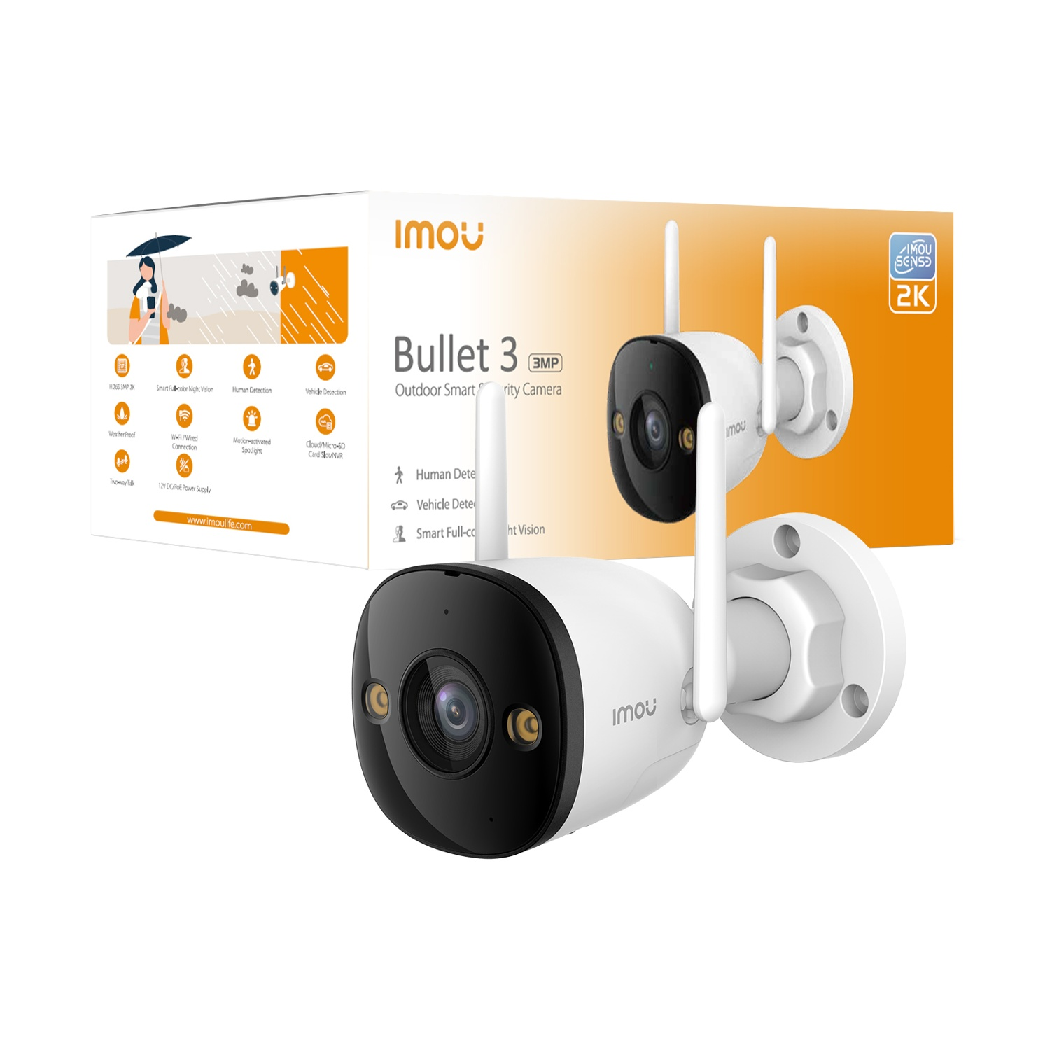 Cámara Imou Bullet 3 con resolución 2K, visión nocturna y diseño resistente.